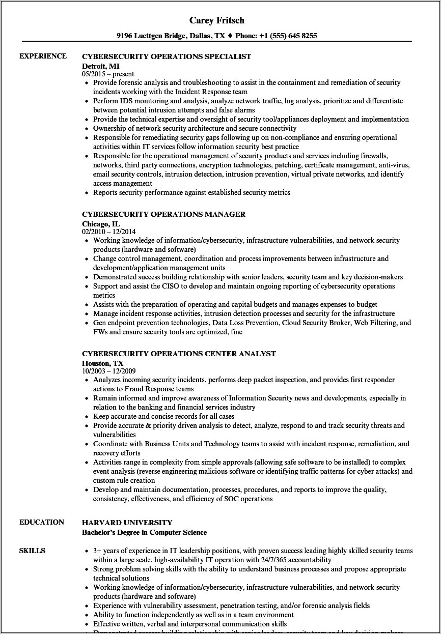 Cyber Attacks Sample Resume Indeed