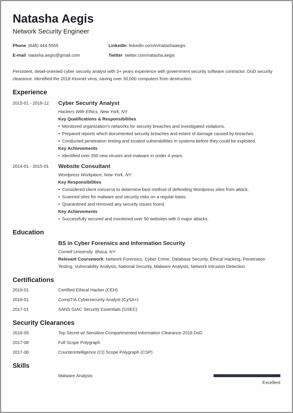 Cyber Security Analyst Skills Resume