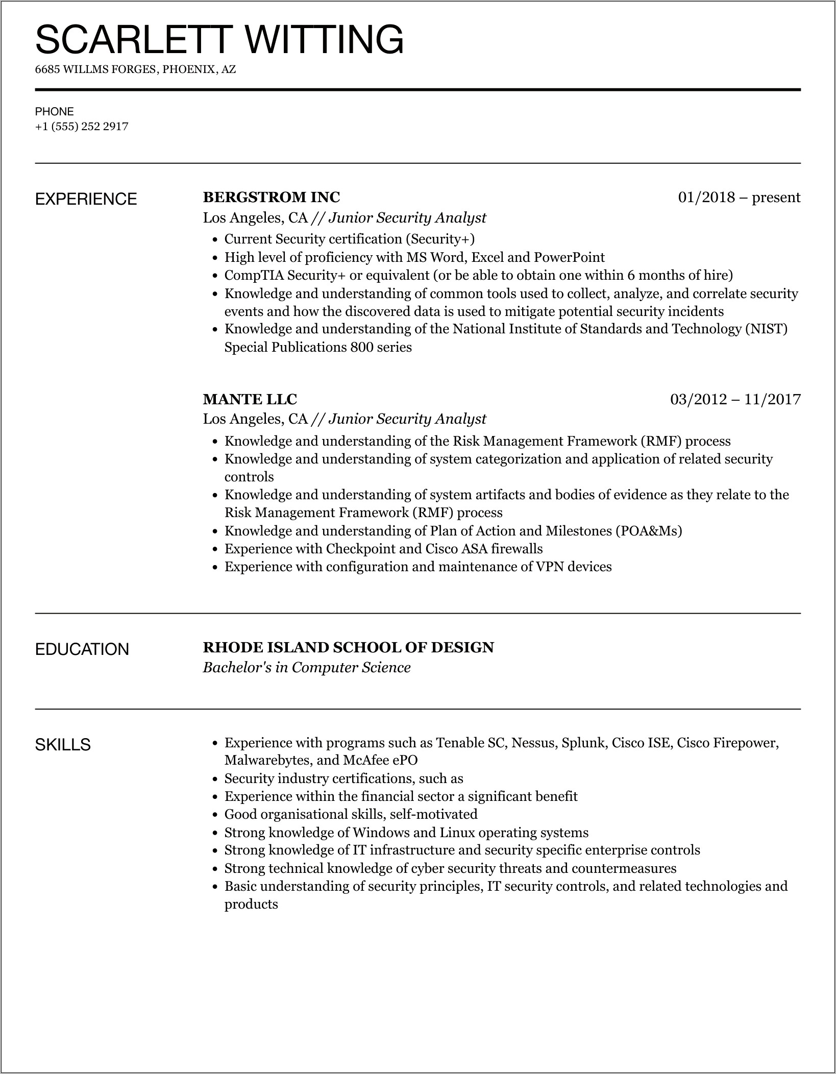 Cyber Security Objective Resume Examples