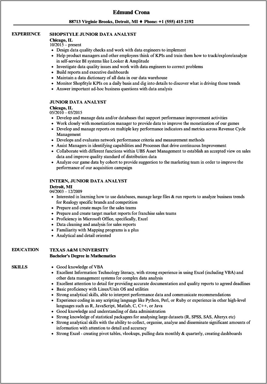 Data Analyst Resume Objective Samples