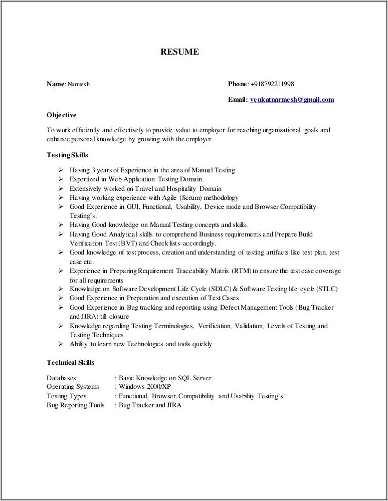 Database Testing Skills For Resume