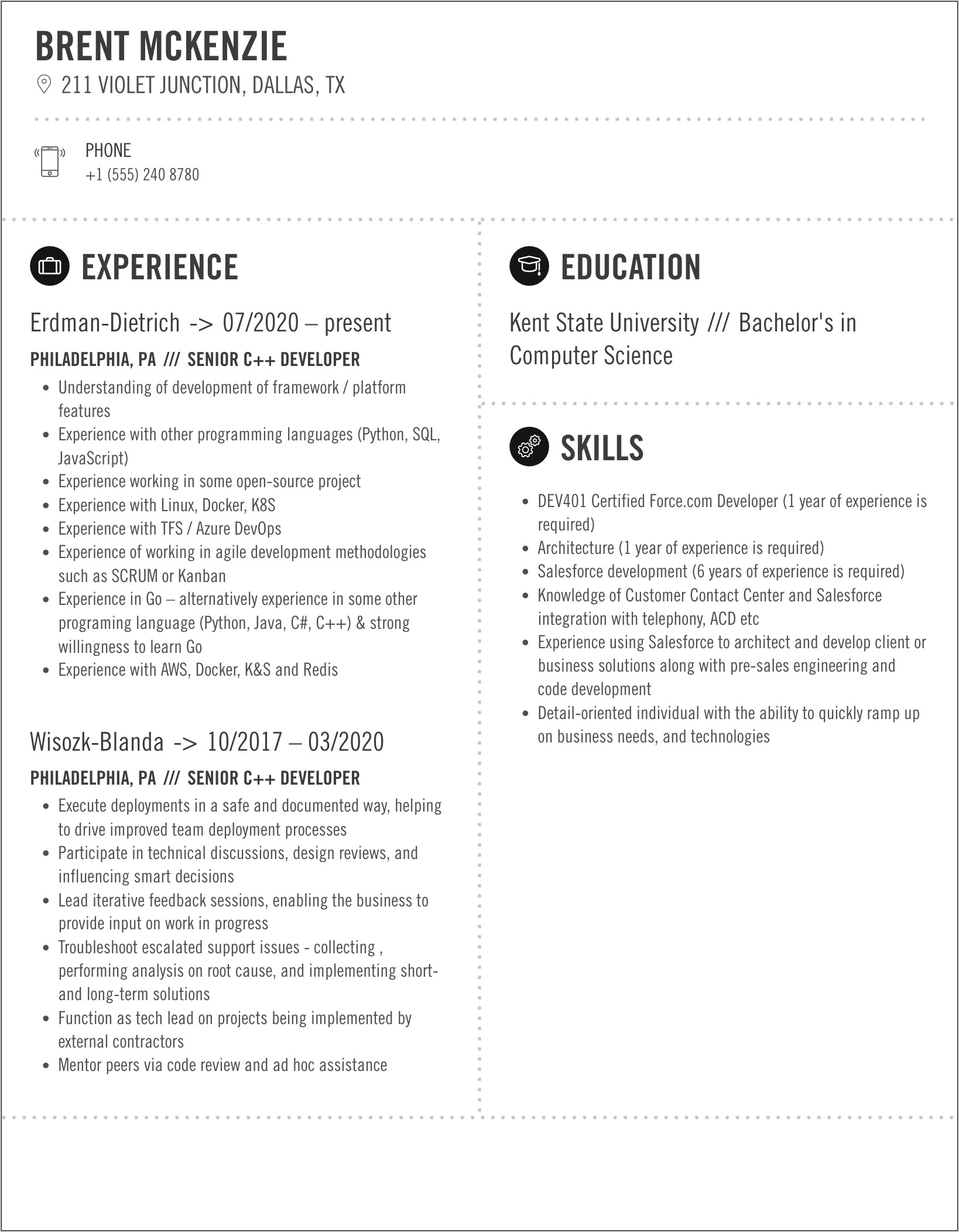 Dds With C++ Sample Resumes