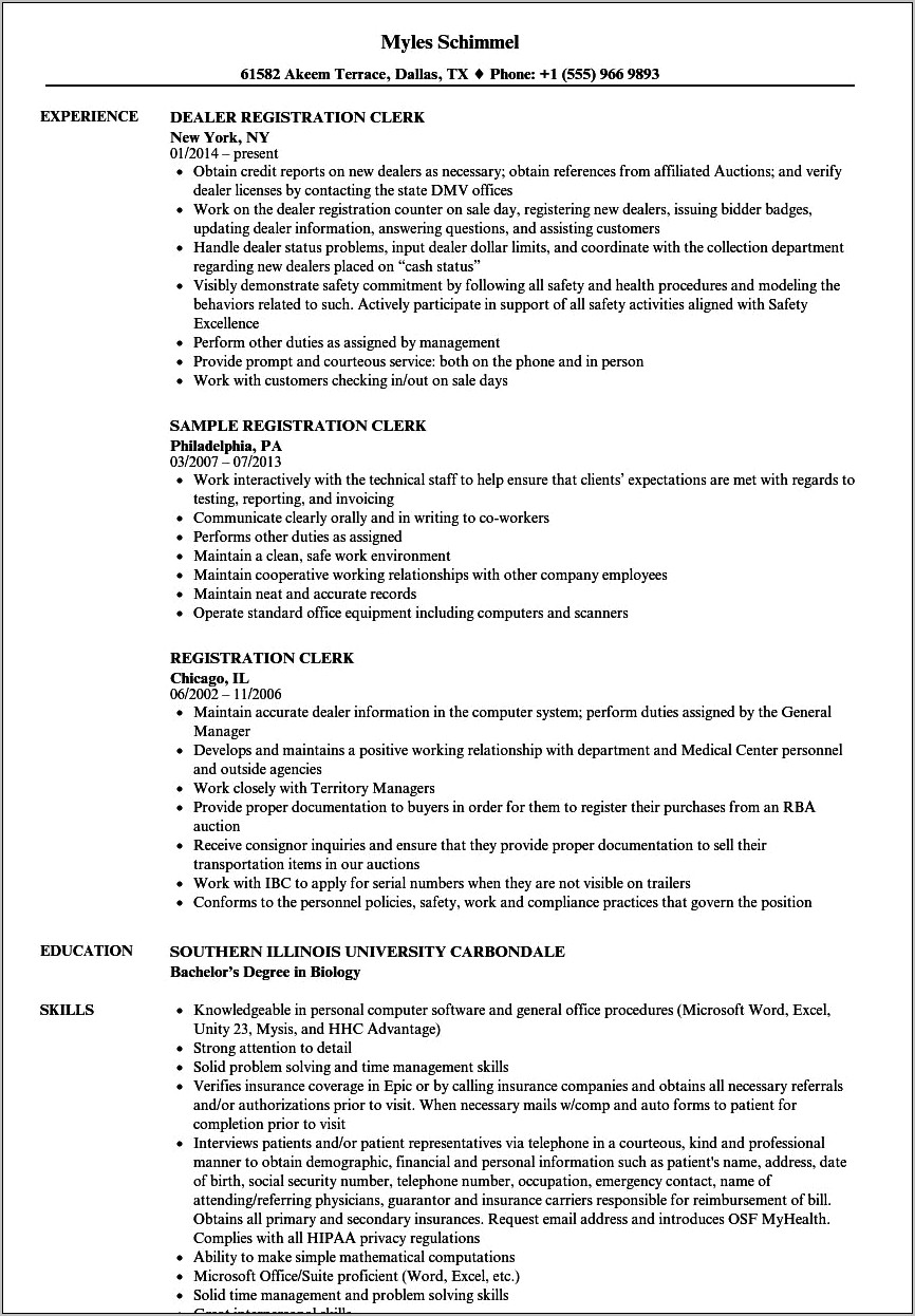 Dealership Funding Clerk Resume Sample