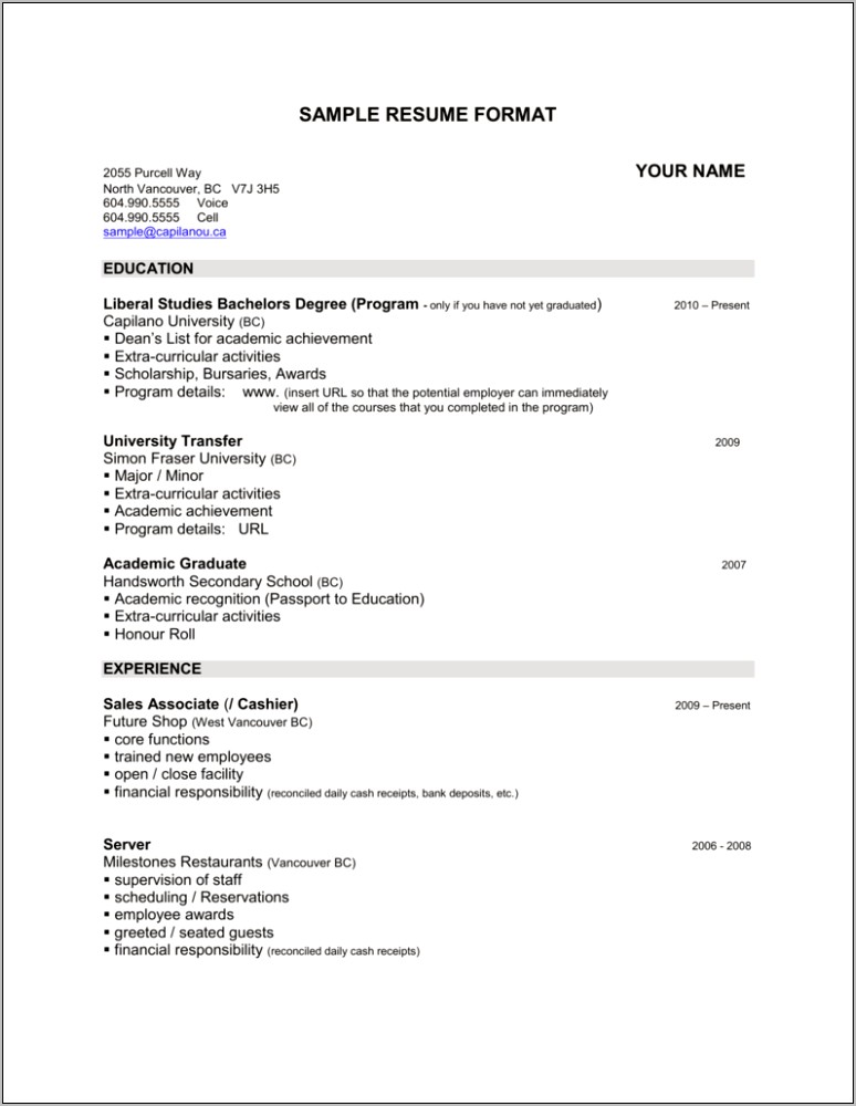 Dean List On Resume Example