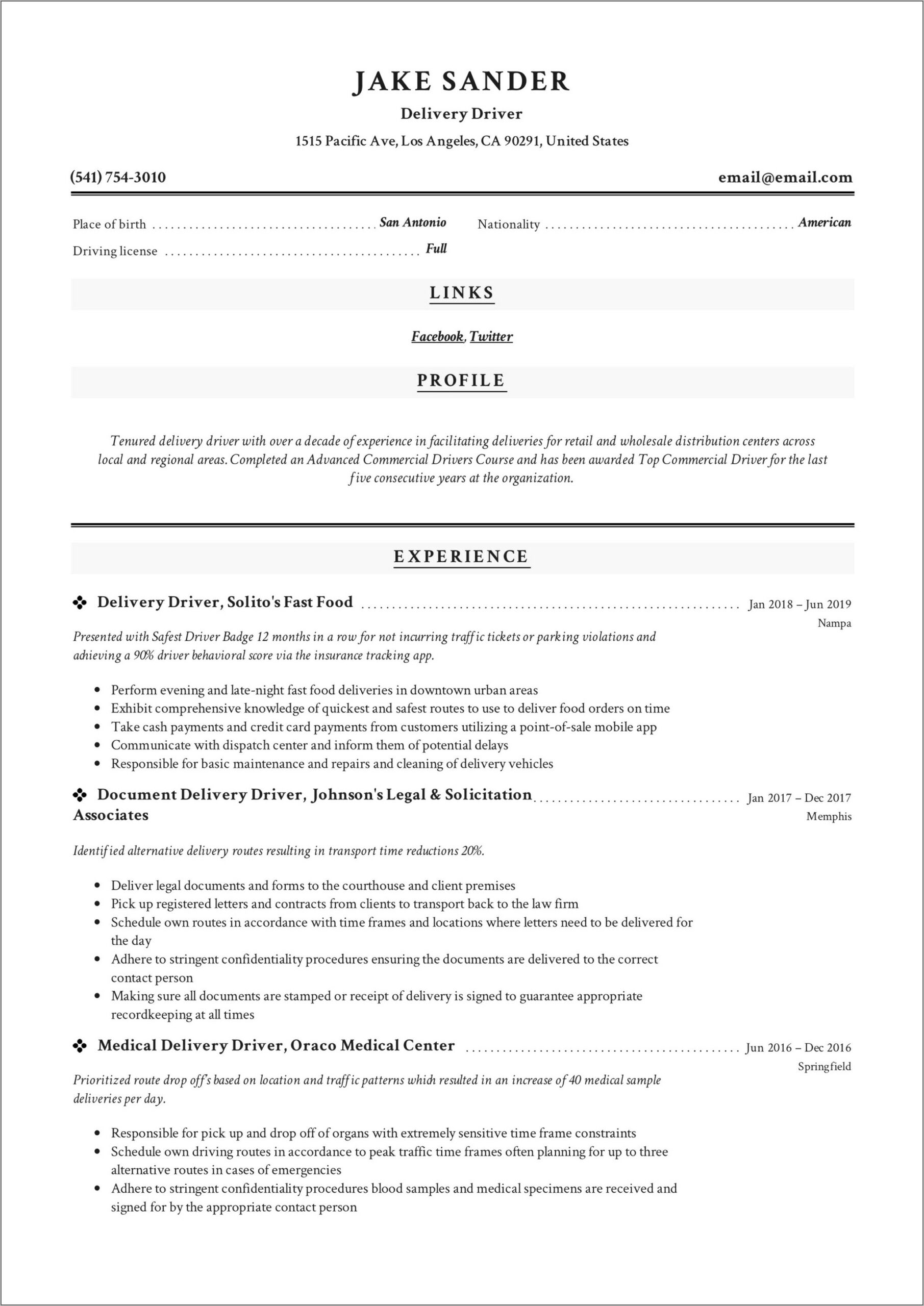 Delivery Boy Job Description Resume