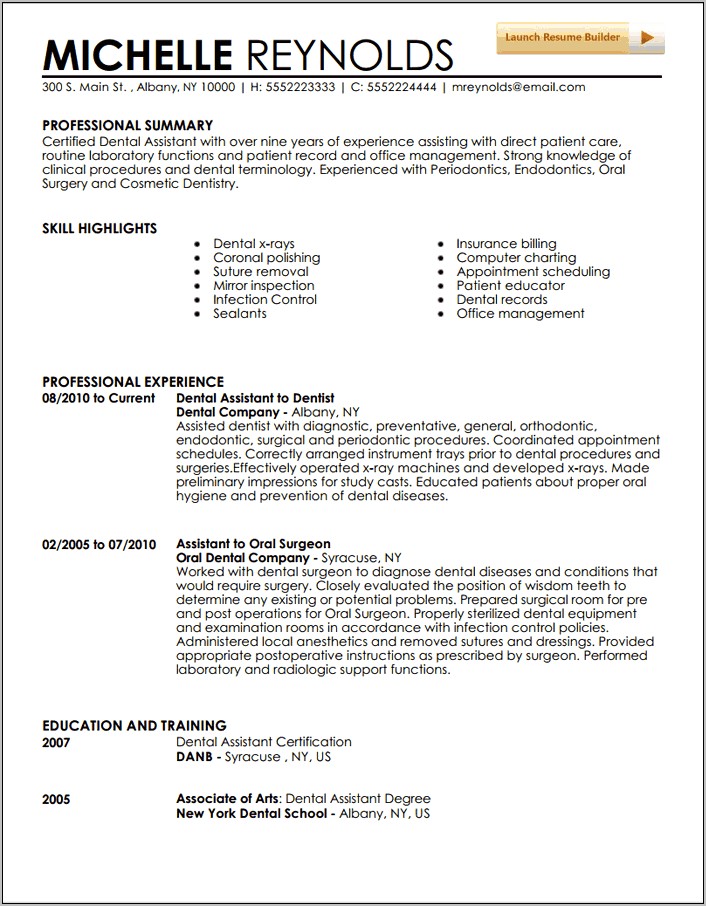 Dental Assistant Office Manager Resume