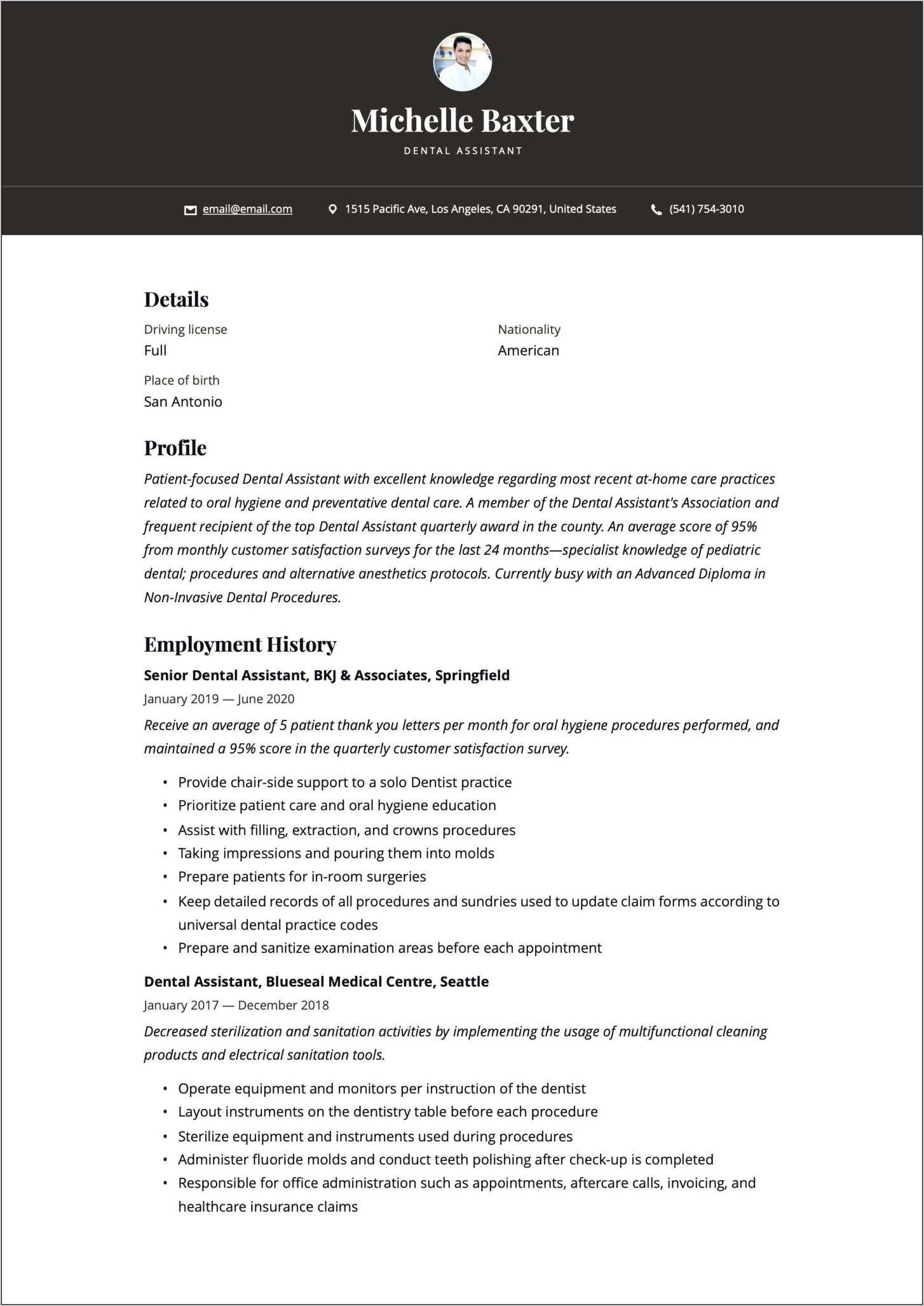 Dental Assistant Resume Sample 2019