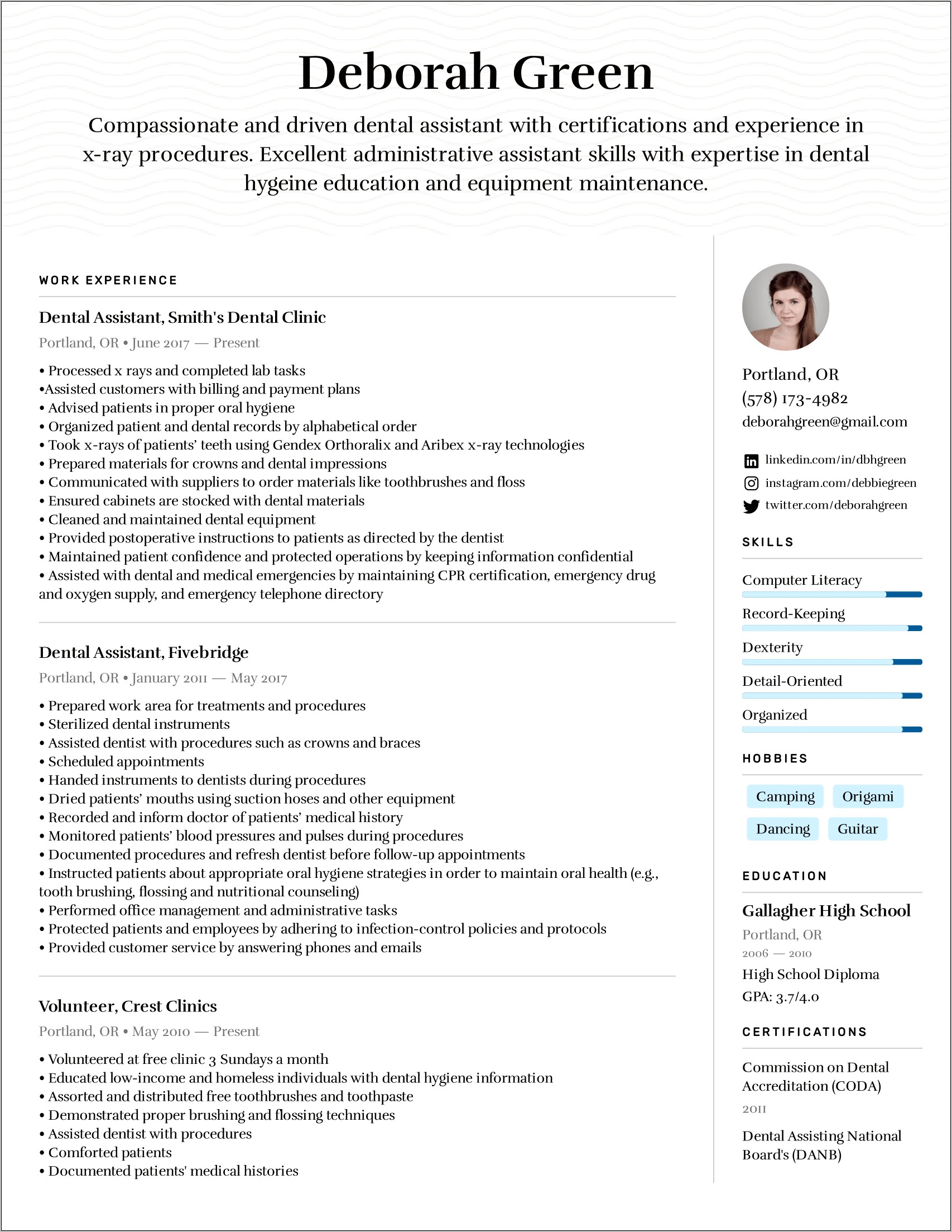 Dental Assistant Resume Sample Canada