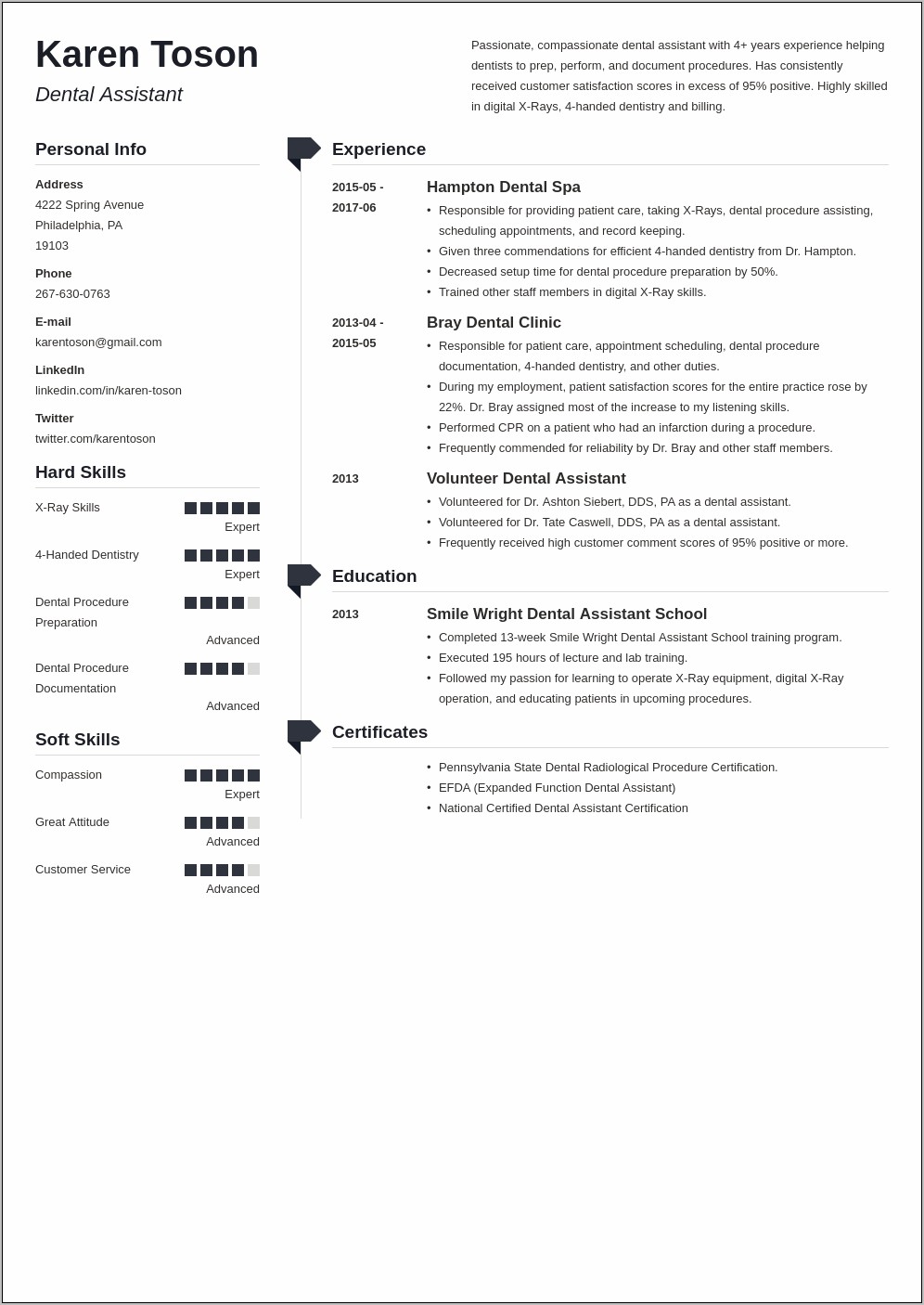 Dental Assistant Sample Resume Templates