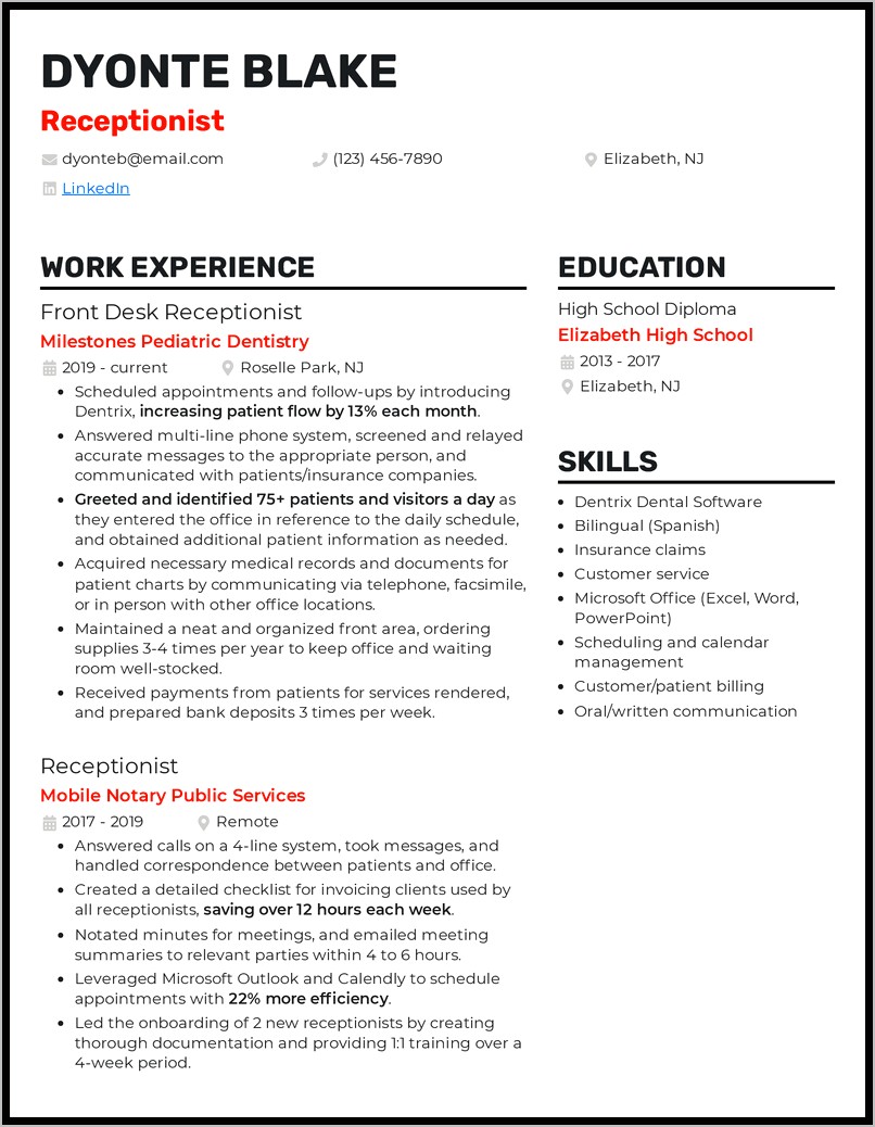 Dental Receptionist Resume Objective Examples