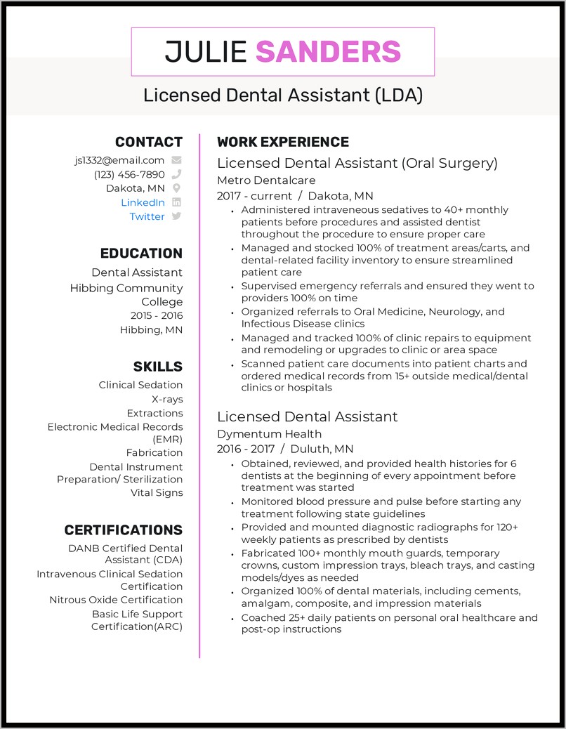 Dental School Academic Resume Examples