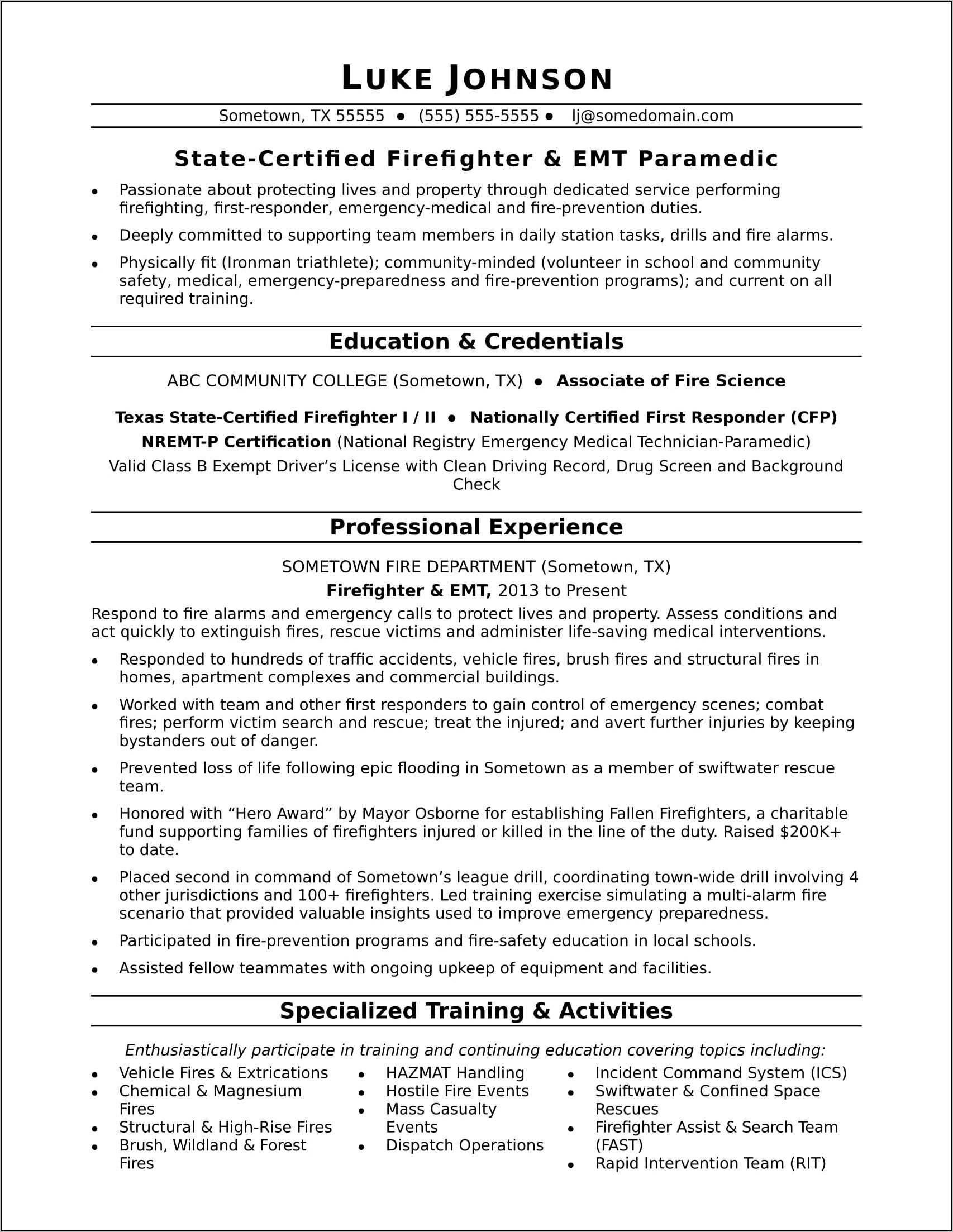 Deputy Fire Chief Resume Examples