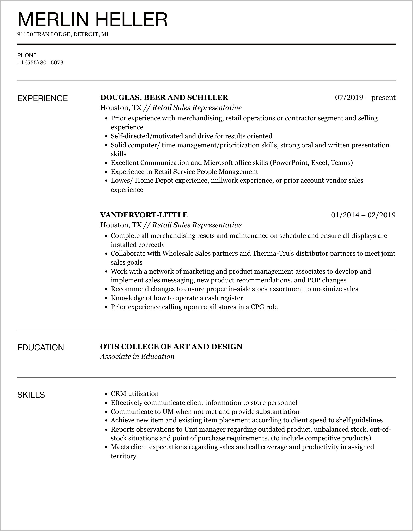 Describe Sales Associate Job Resume