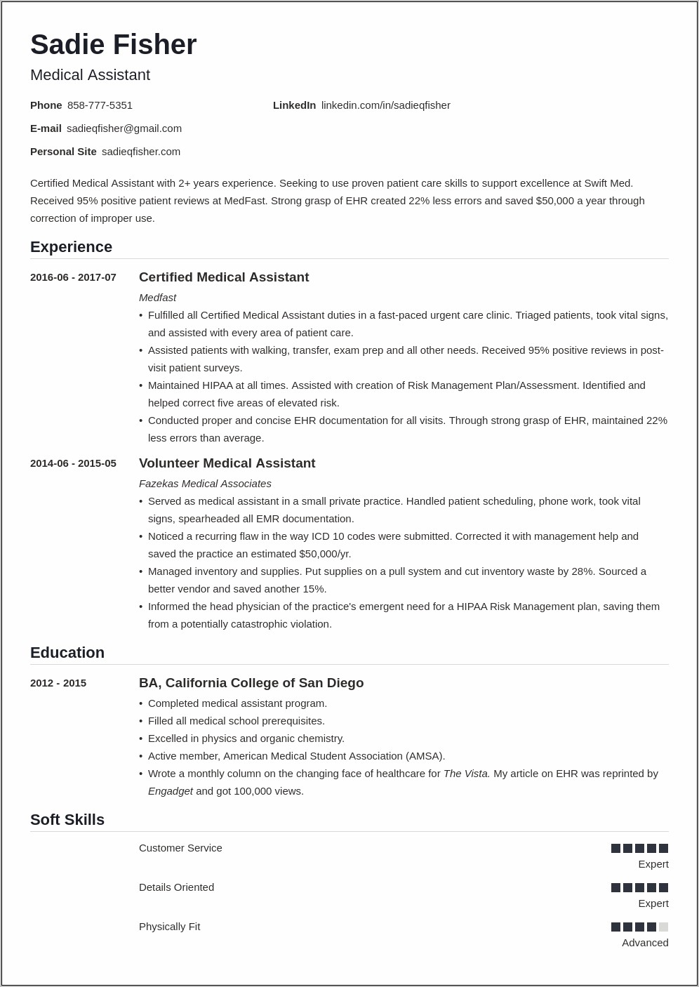 Describing Medical Skills On Resume