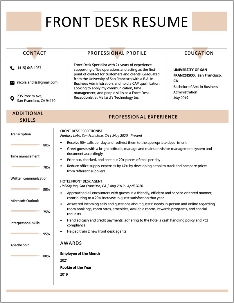 Desk Clerk Job Description Resume