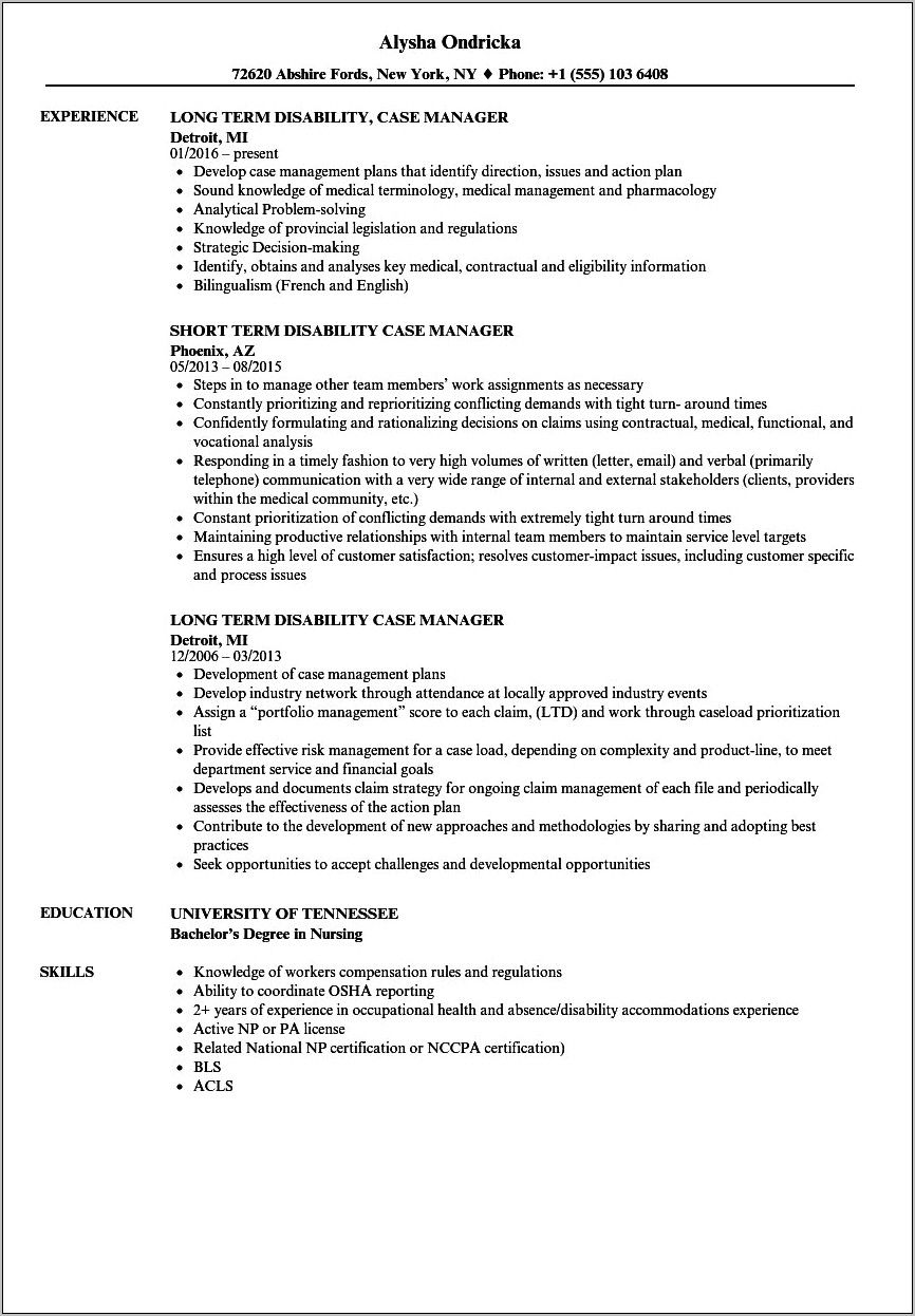 Developmental Disabilities Case Manager Resume