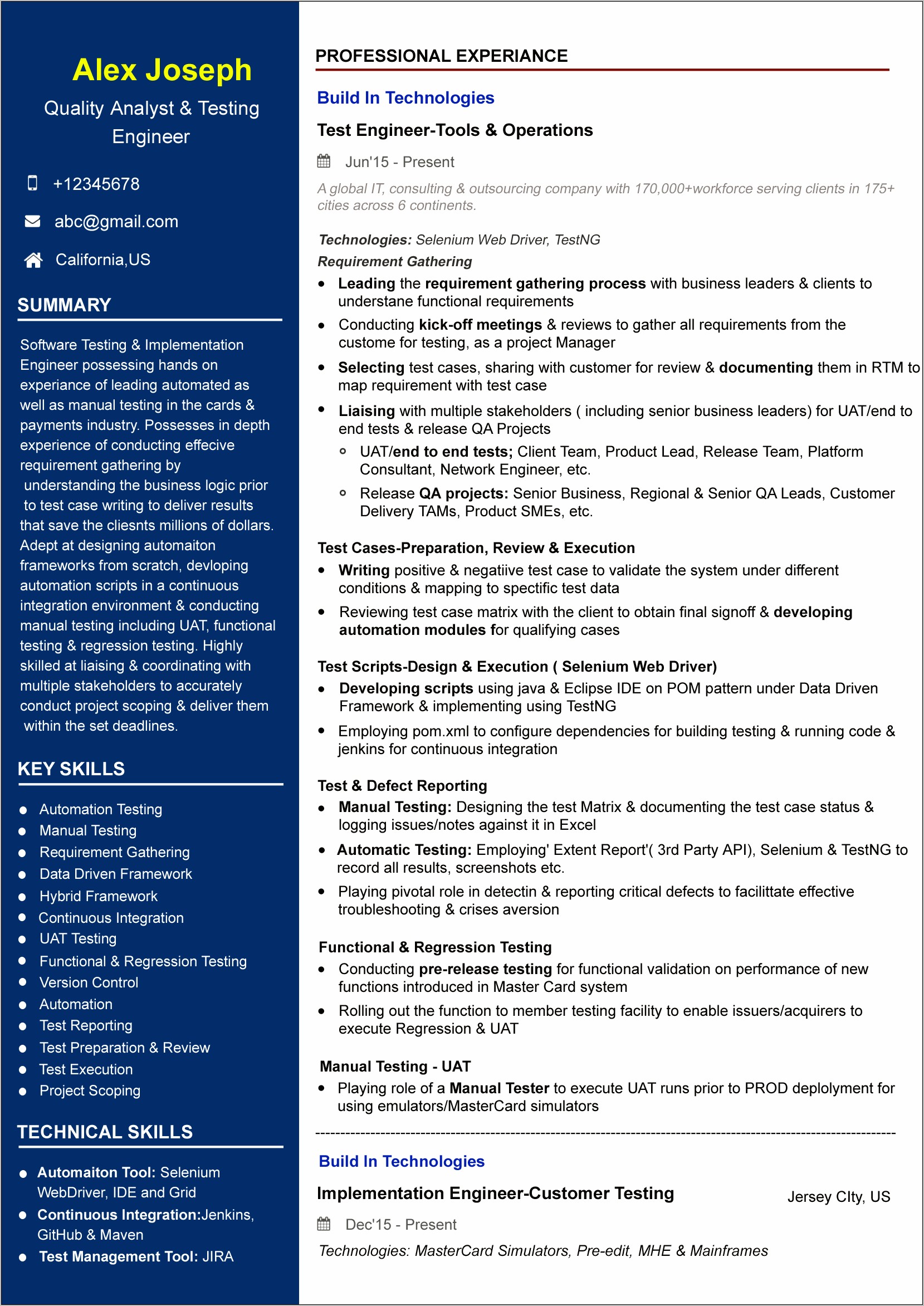 Devops Engineer Resume Azure Sample