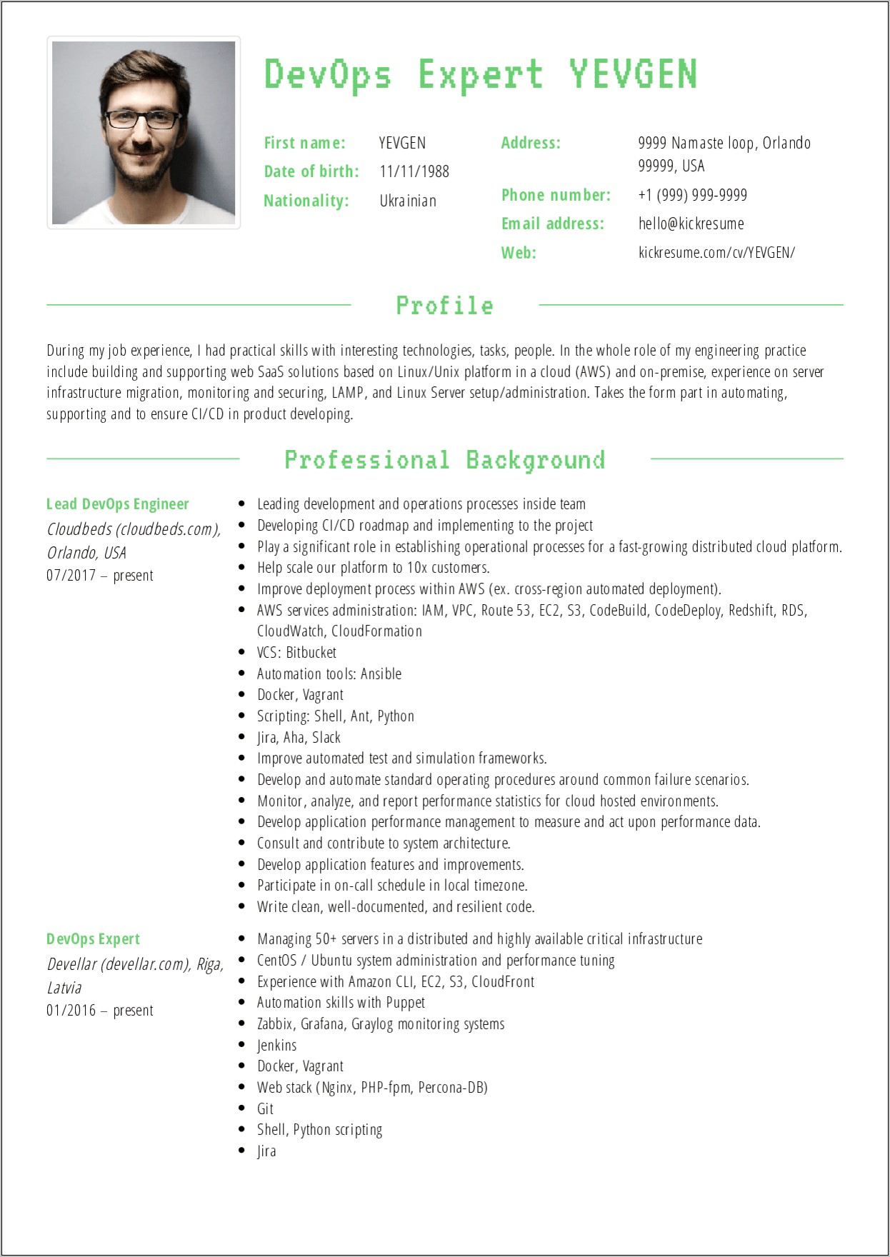 Devops Engineer Sample Resume India