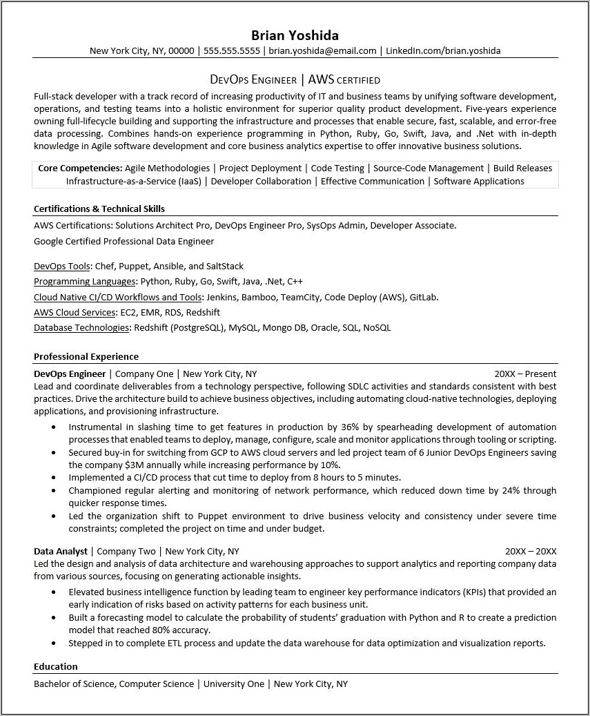 Devops Sample Resume Free Download