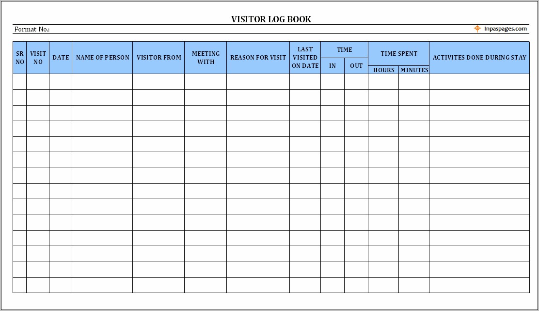 Dhs Visitor Log Book Template Download