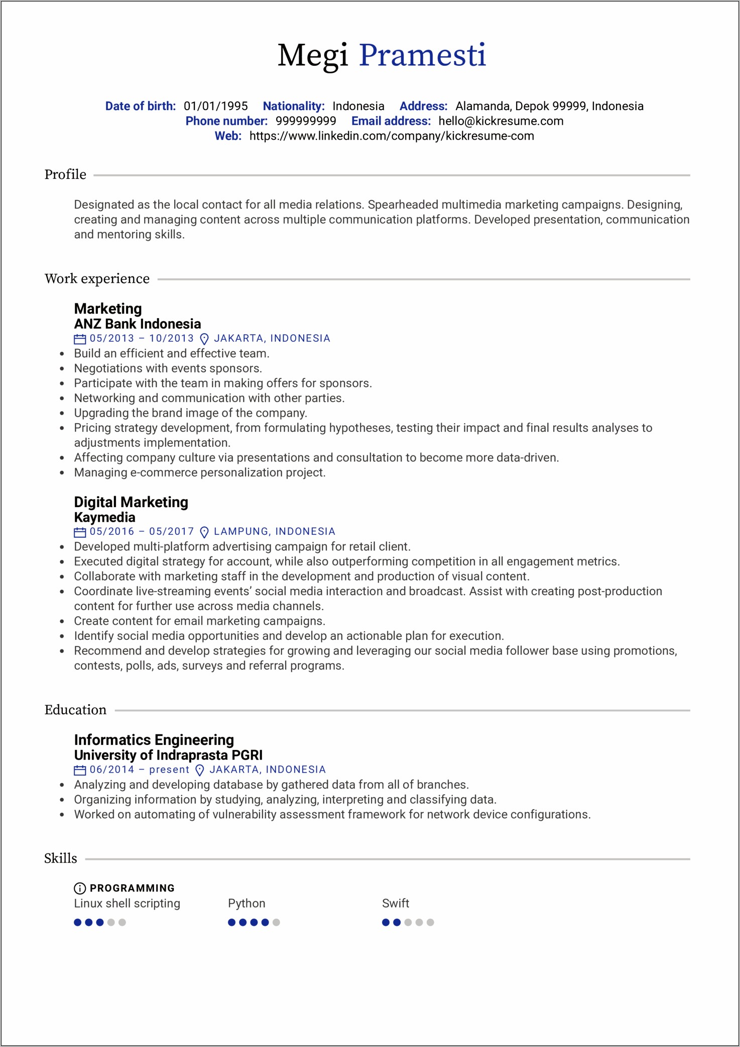 Digital Content Writer Resume Sample