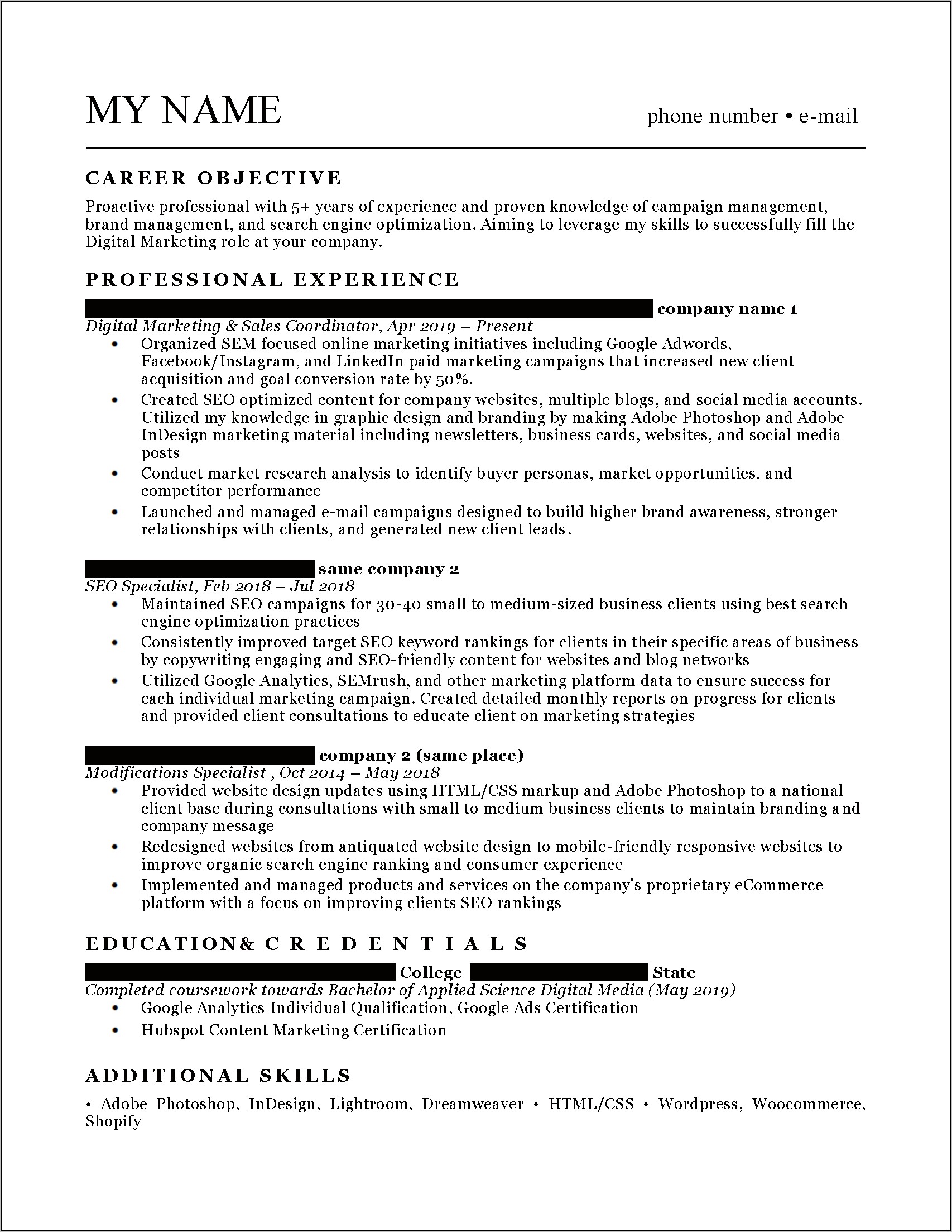 Digital Marketing Operations Manager Resume