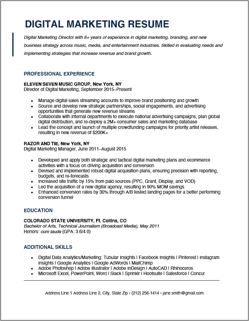 Digital Marketing Resume Sample Docx