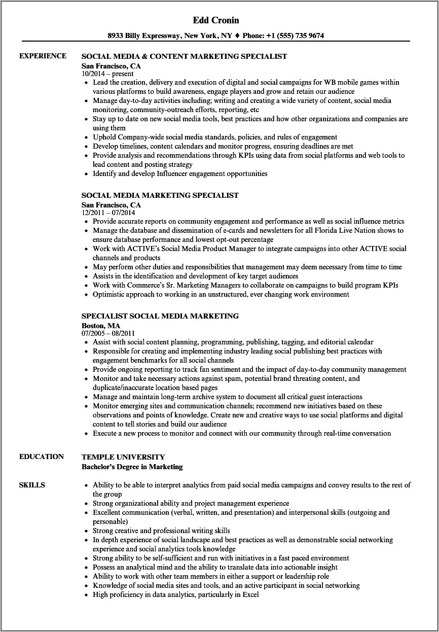 Digital Media Specialist Resume Samples