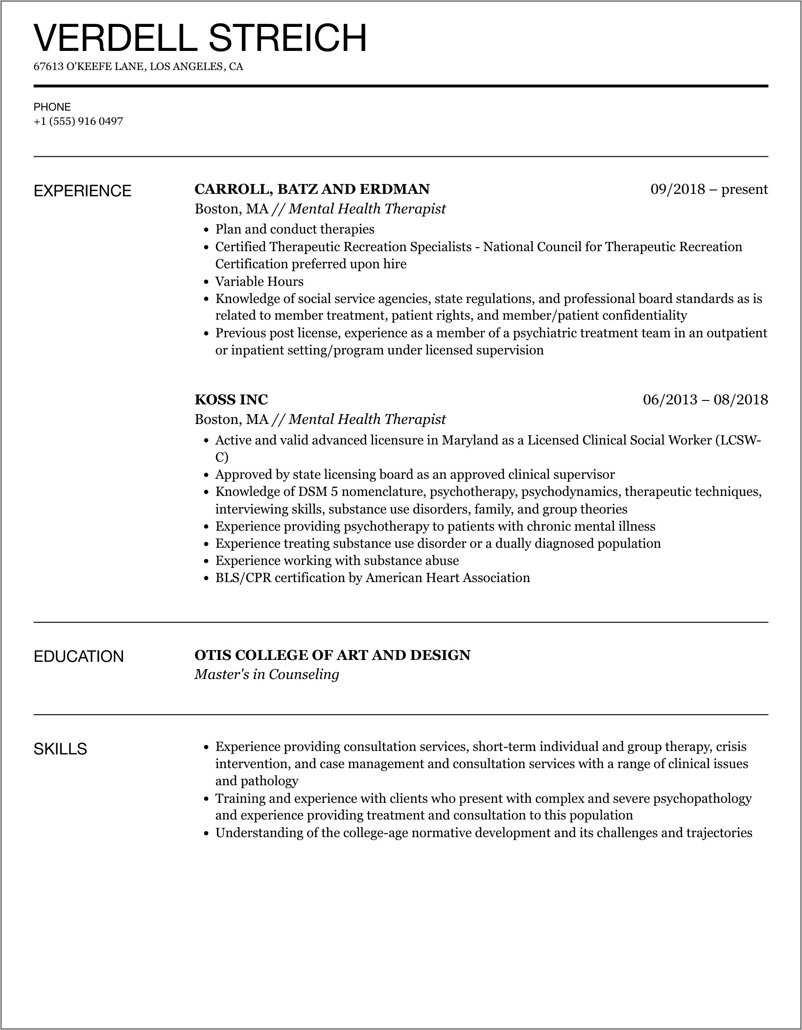 Direct Care Counselor Resume Objective