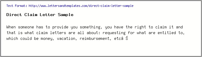 Direct Claim Letter Samples Resume