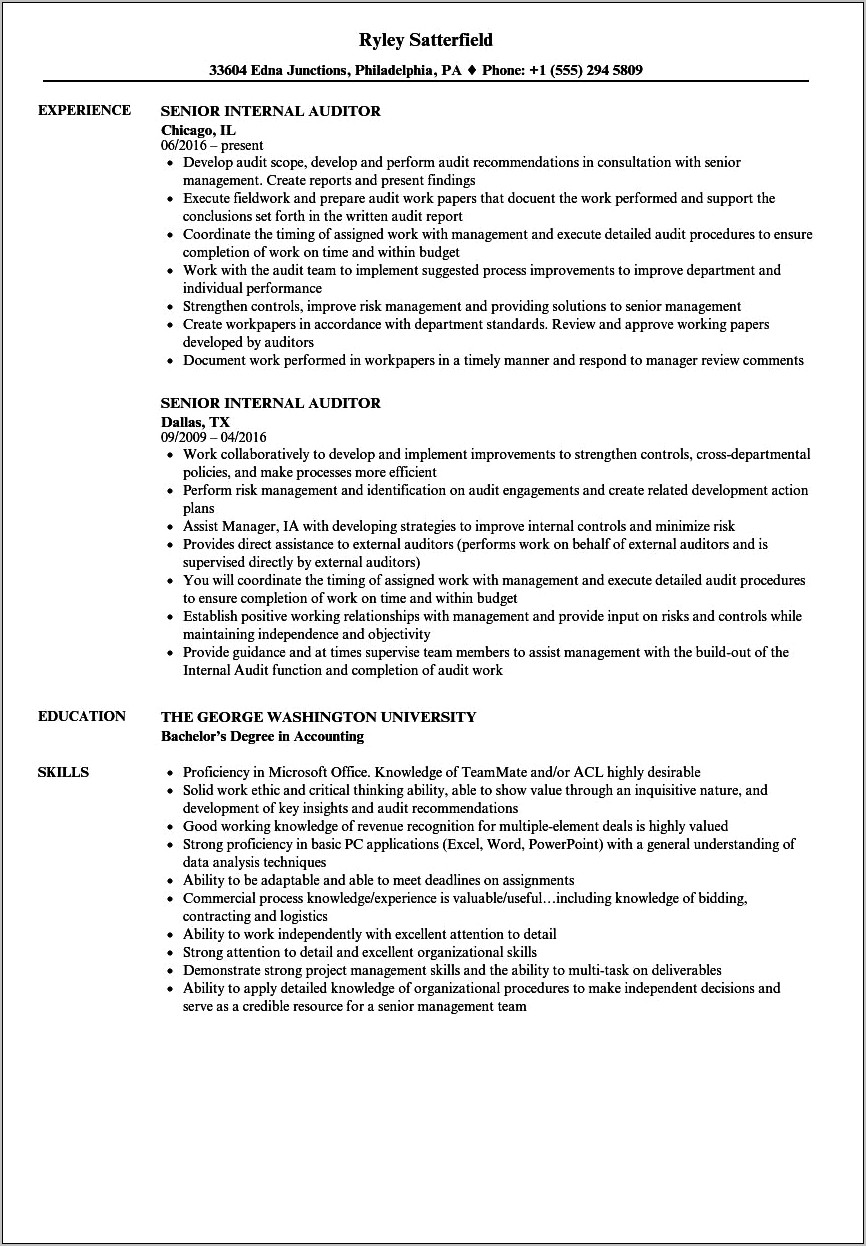 Director Internal Audit Resume Examples