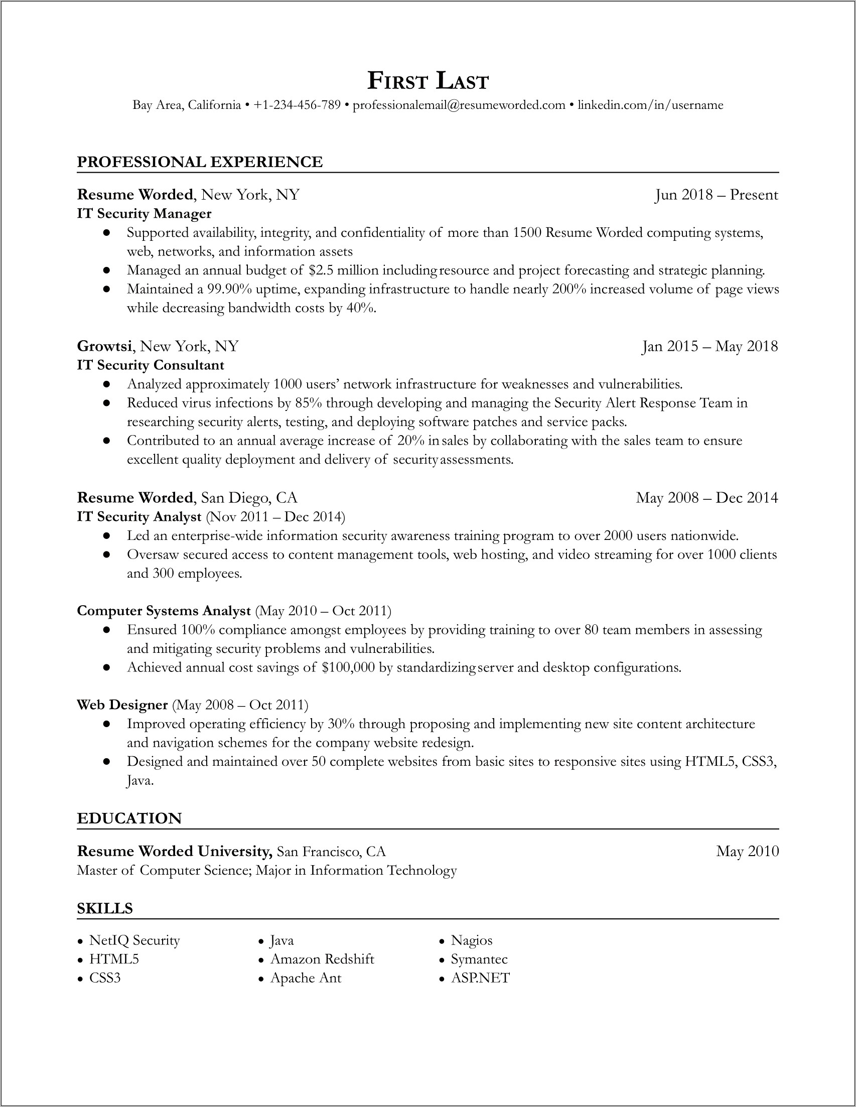 Director Of Infrastructure Resume Sample