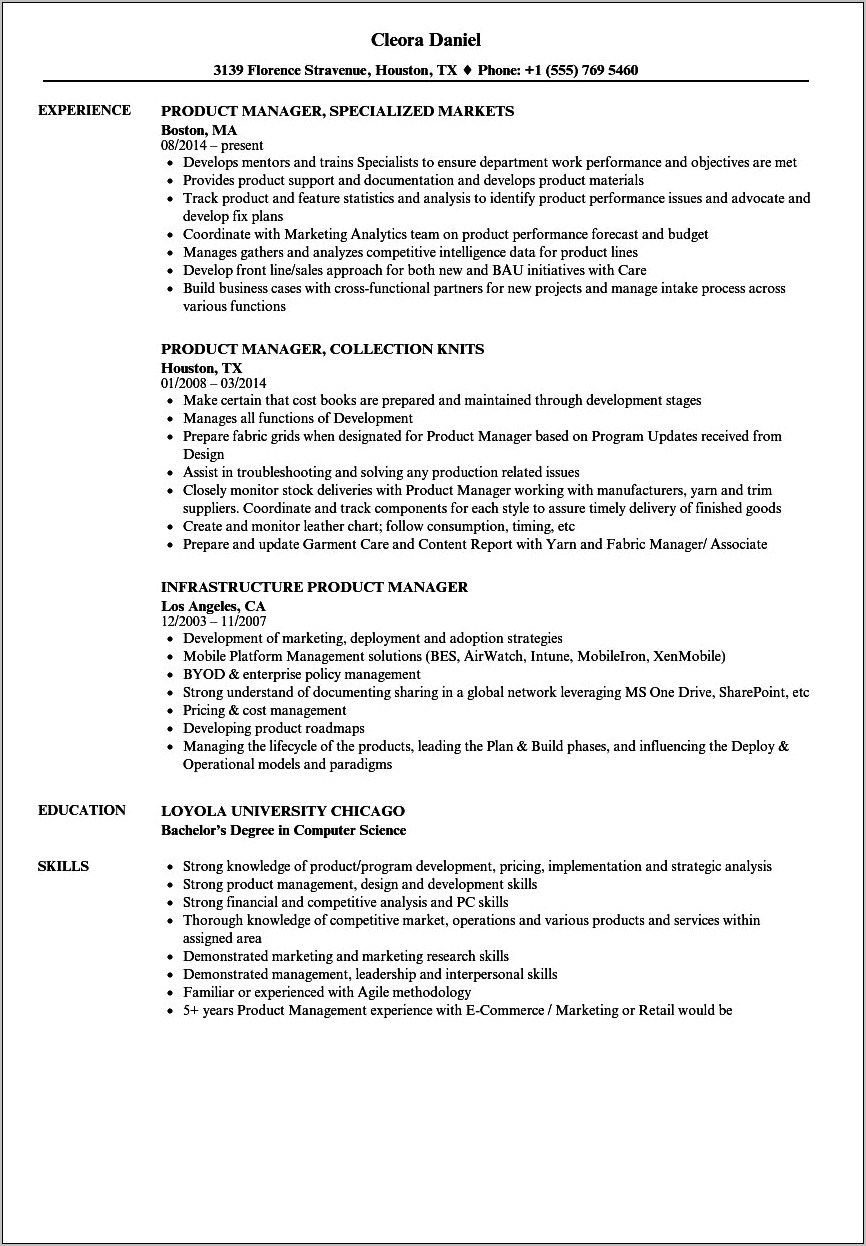 Director Of Product Resume Samples