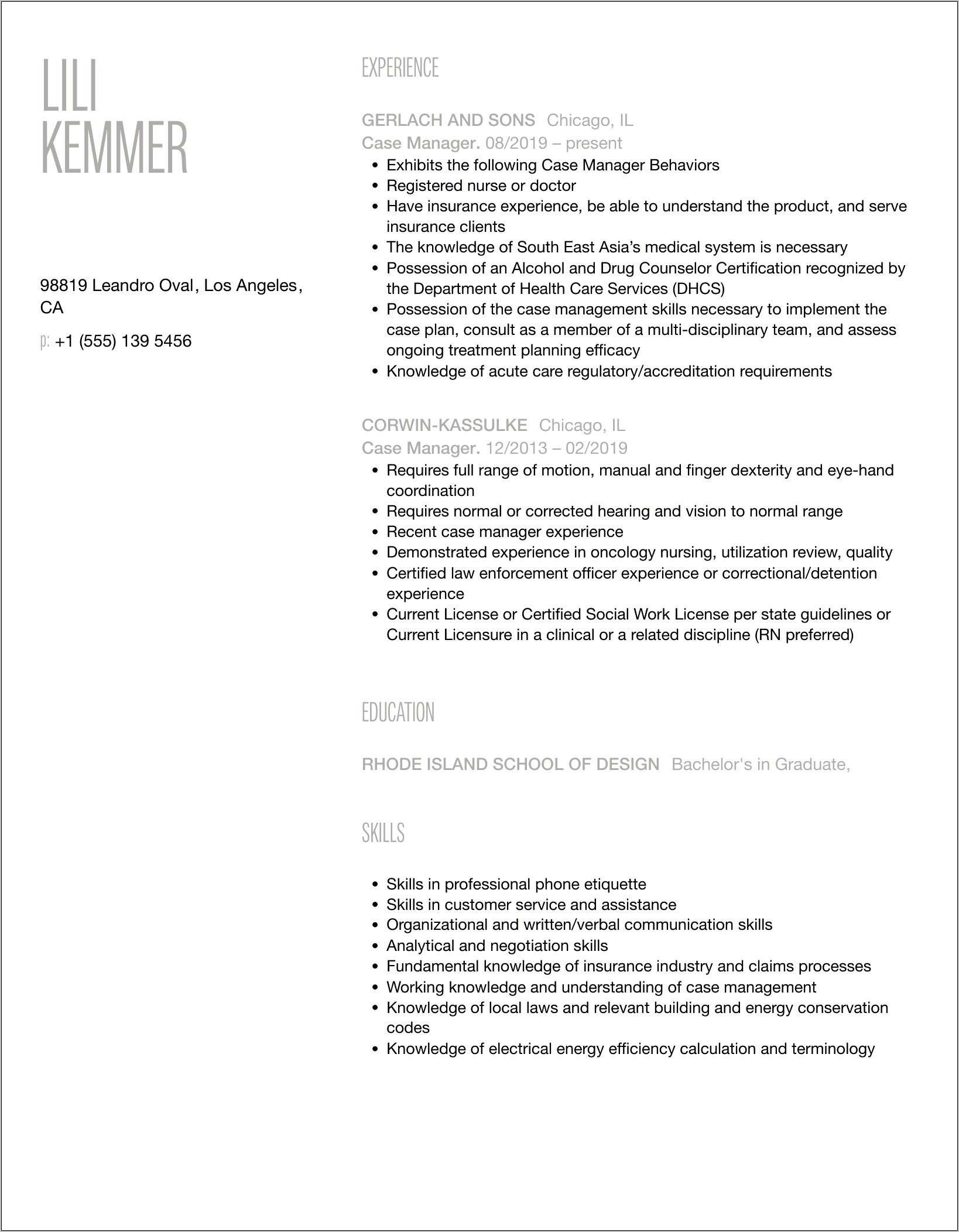 Disaster Case Manager Resume Examples