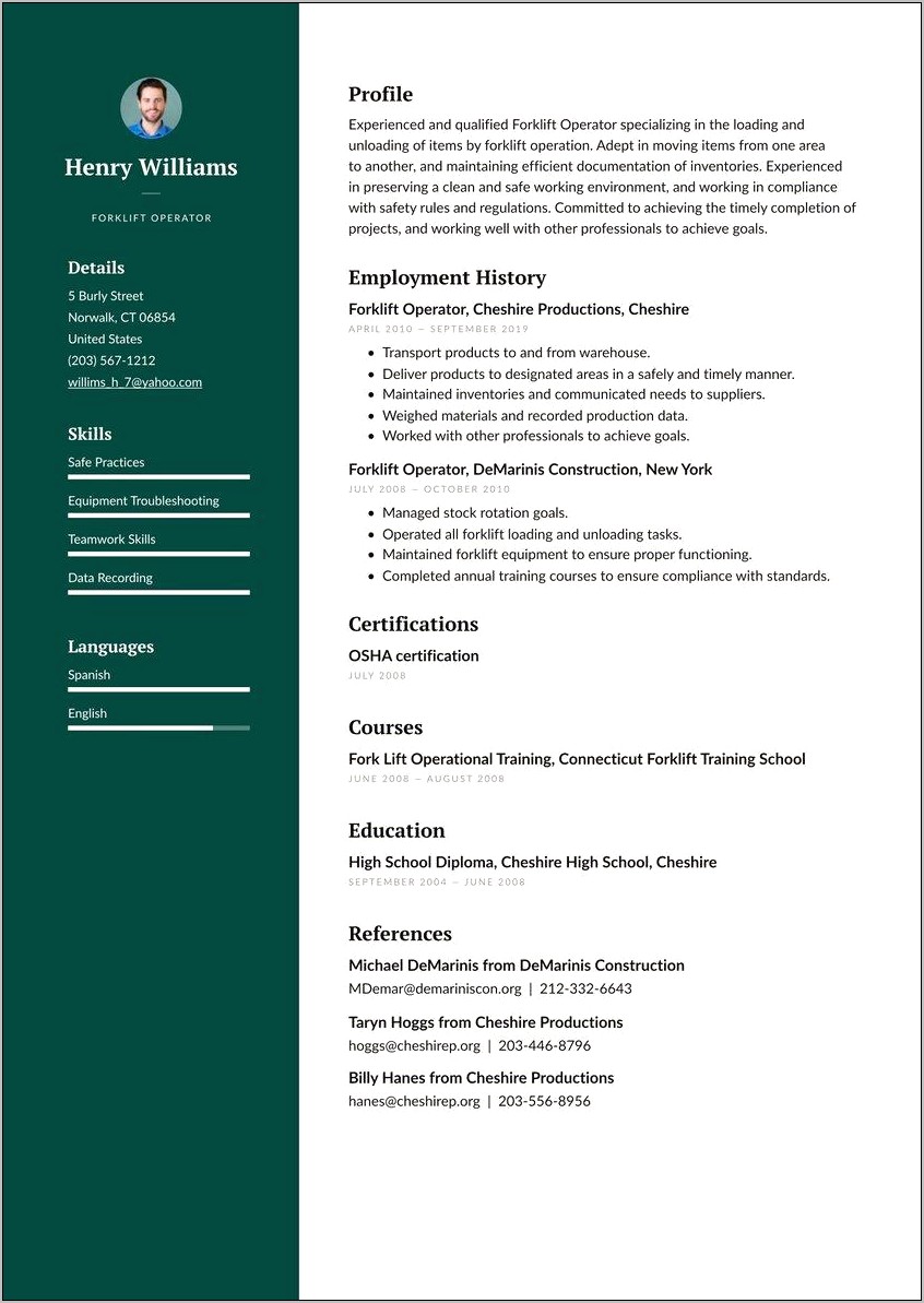 Distribution Forklift Operator Resume Example