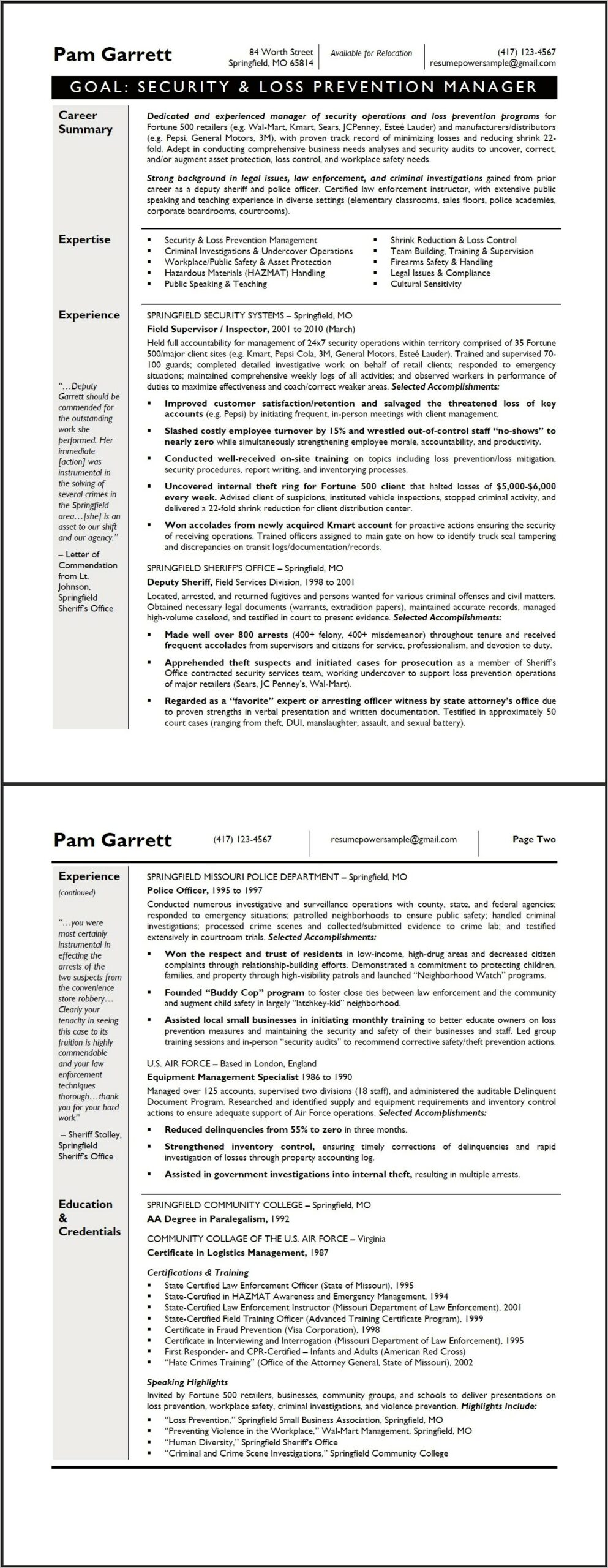 District Loss Prevention Manager Resume