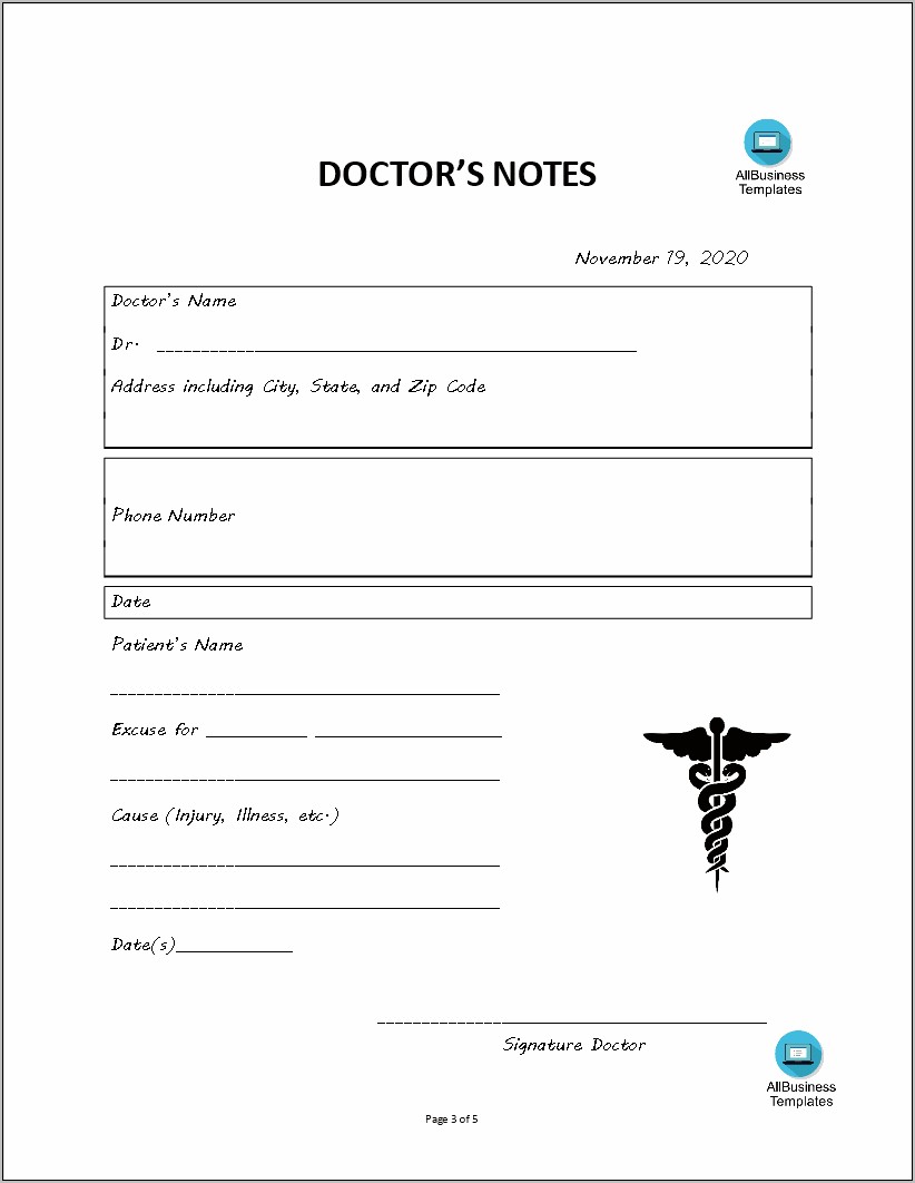 Doctors Note For Work Template Download