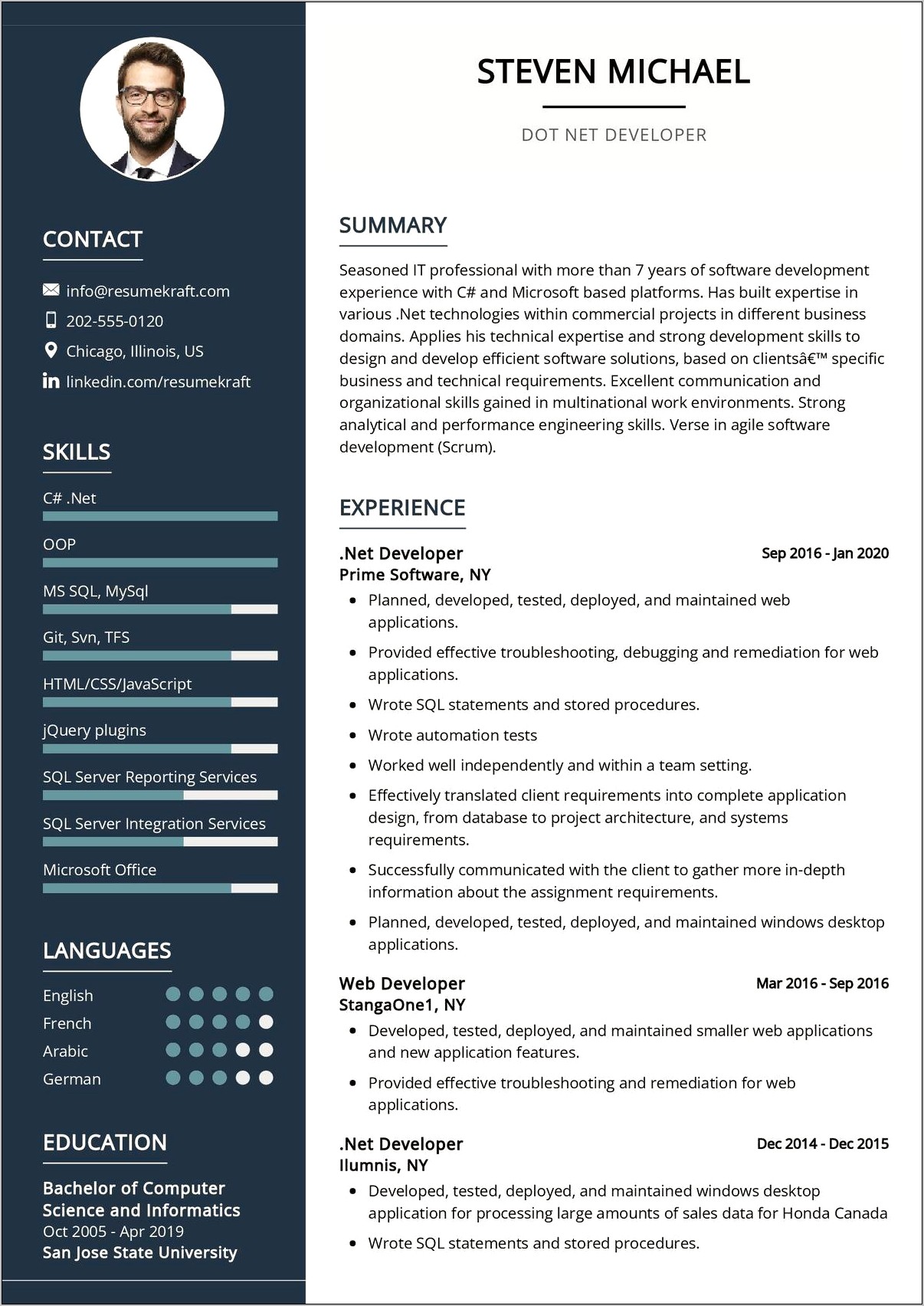 Dot Net Developer Sample Resume