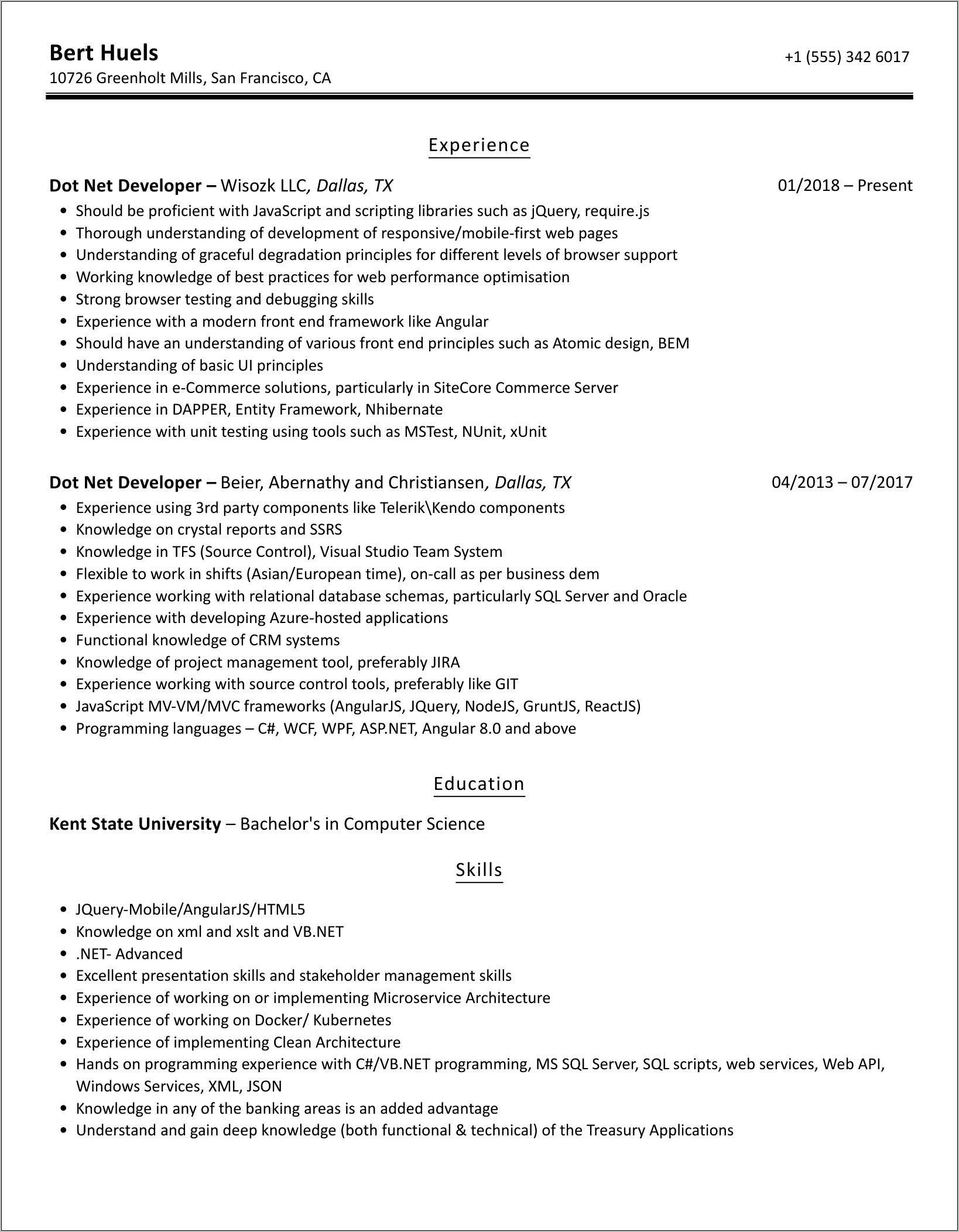 Dot Net Professional Resume Samples