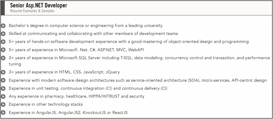 Dot Net Programmer Resume Sample