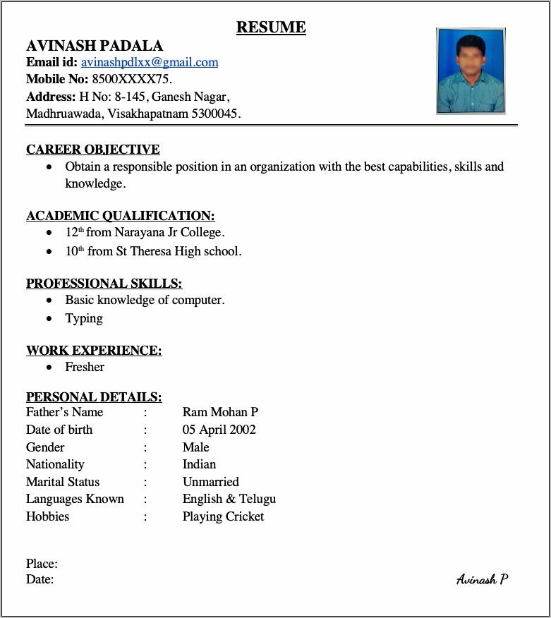 Download Best Resume For Freshers