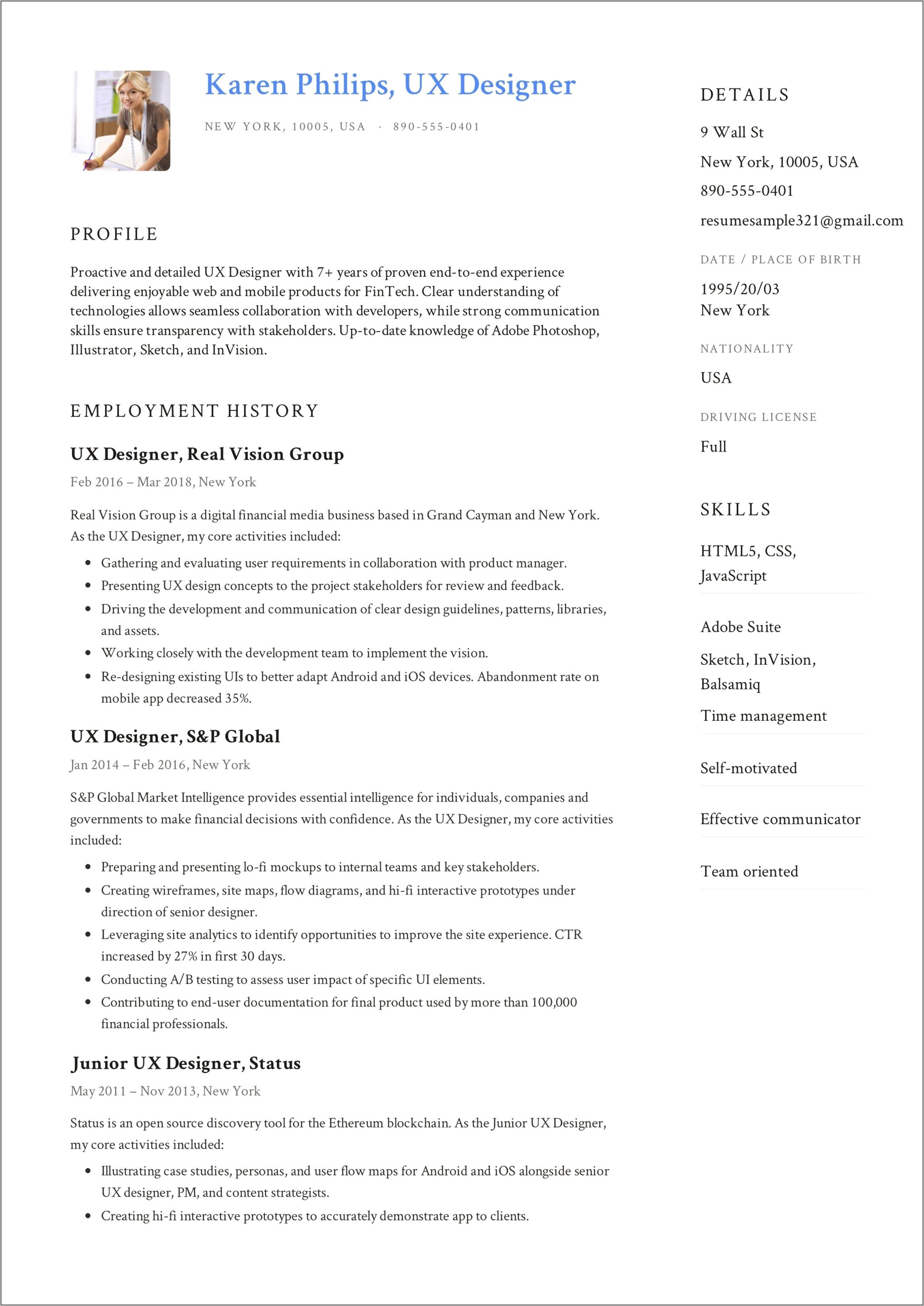 Download Best Resume Ux Designer