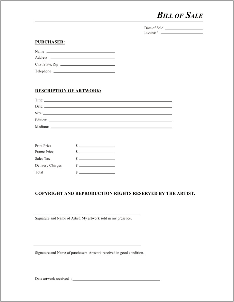 Download Bill Of Sale Template For Word