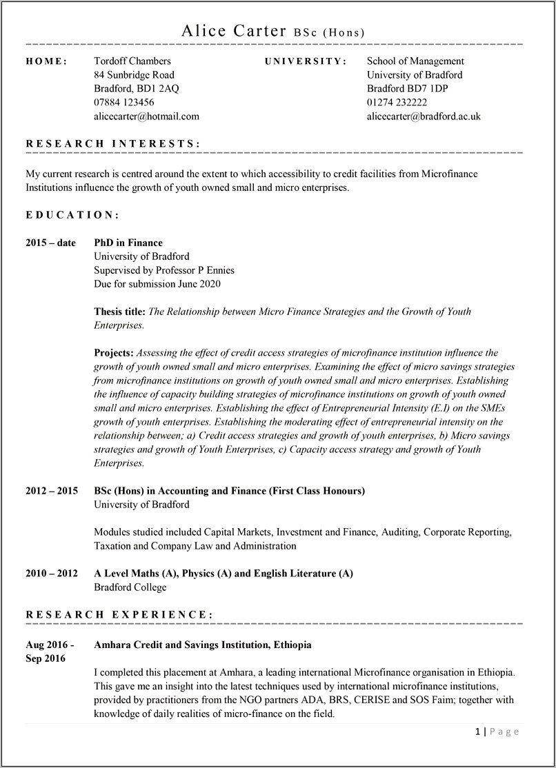 Download Cv Template For Phd Application