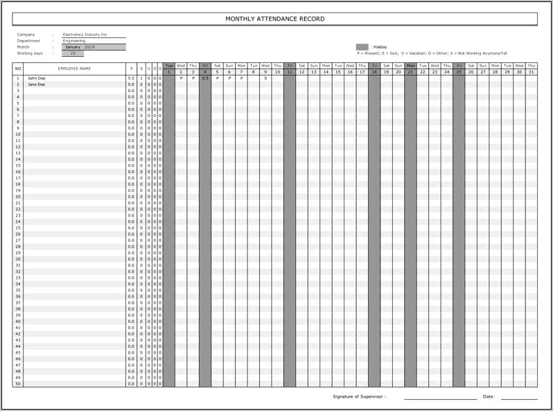 Download Employee Attendance Sheet Excel Template