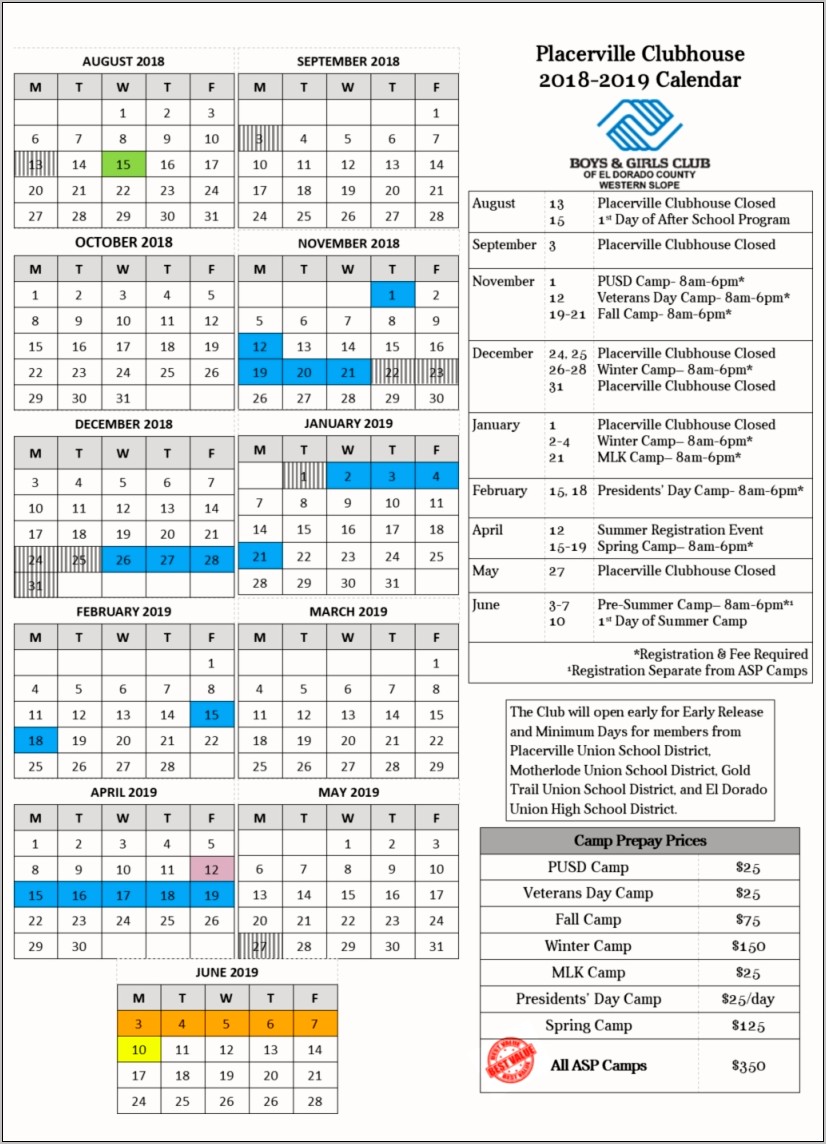 Download Excel Calendar Template 2018 2019