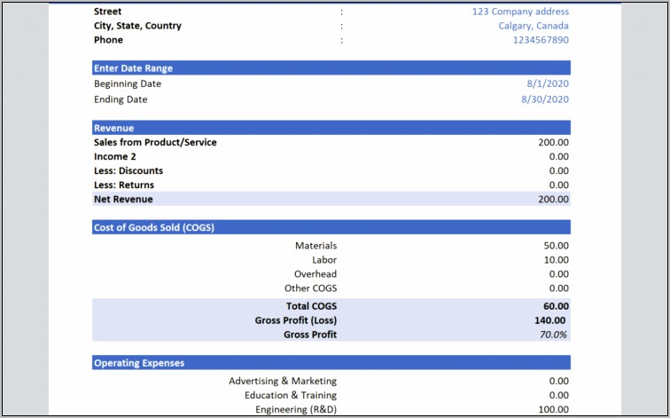 Download Excel Templates For Profit And Loss Statement