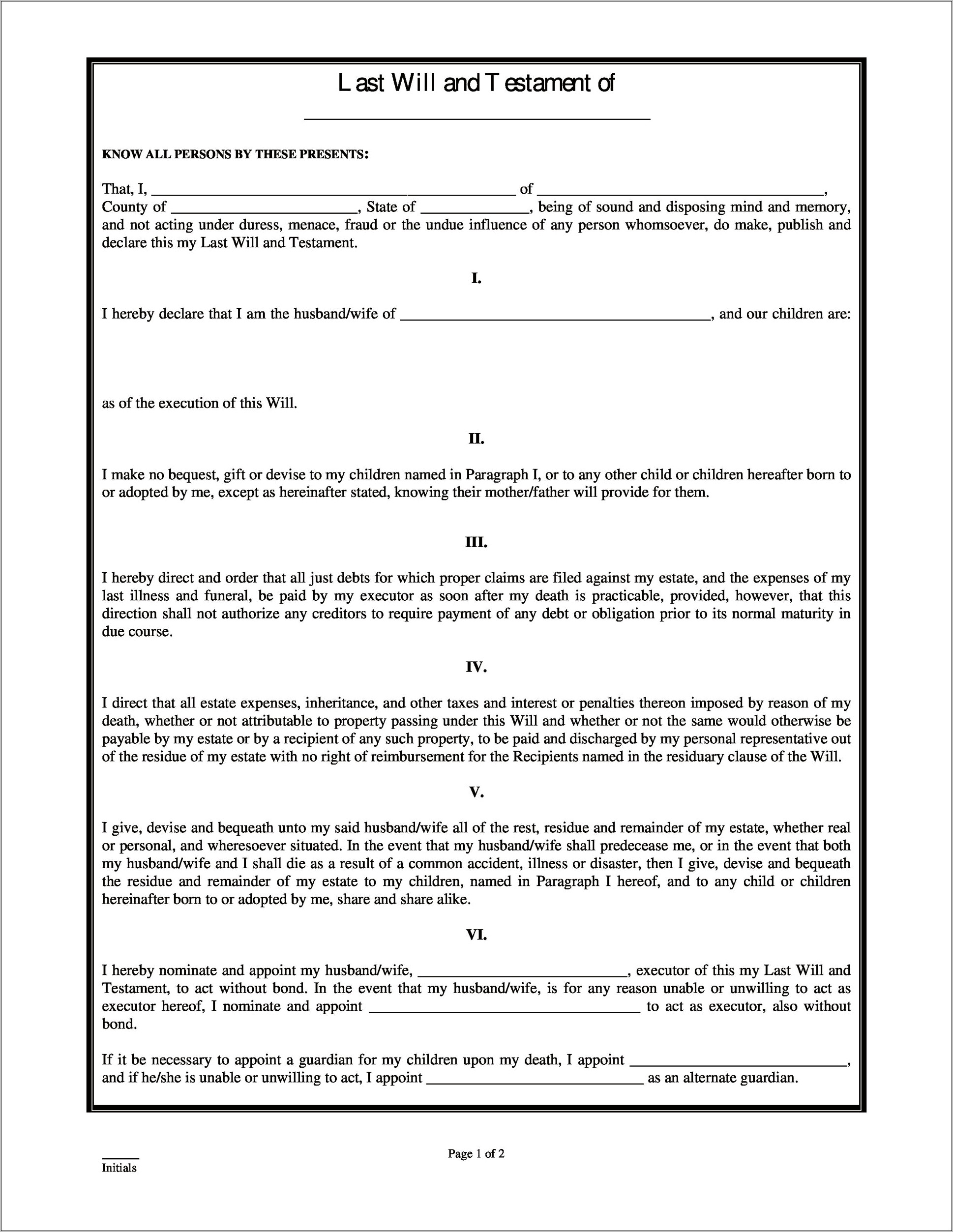 Download Last Will And Testament Template