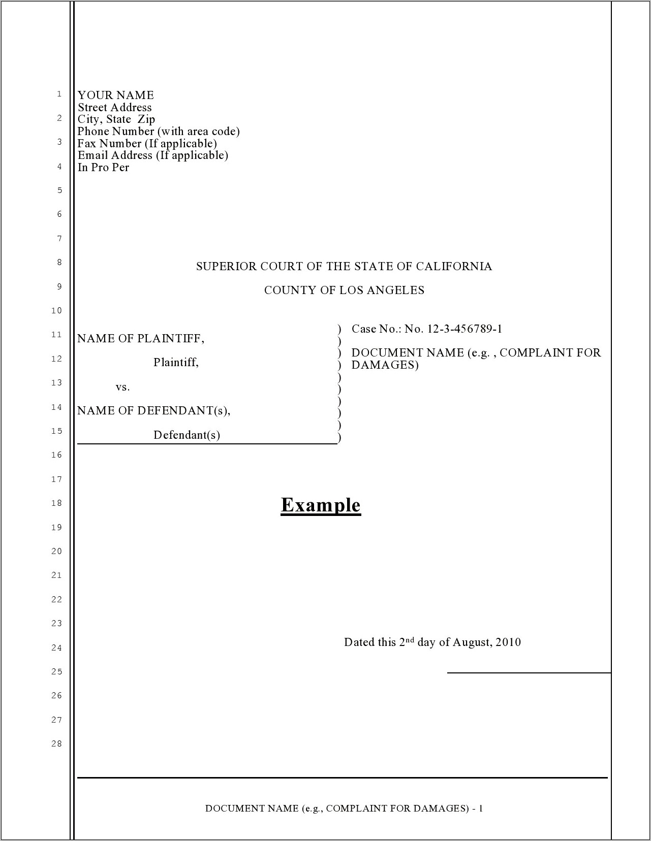 Download Legal Pleading Template Microsoft Word