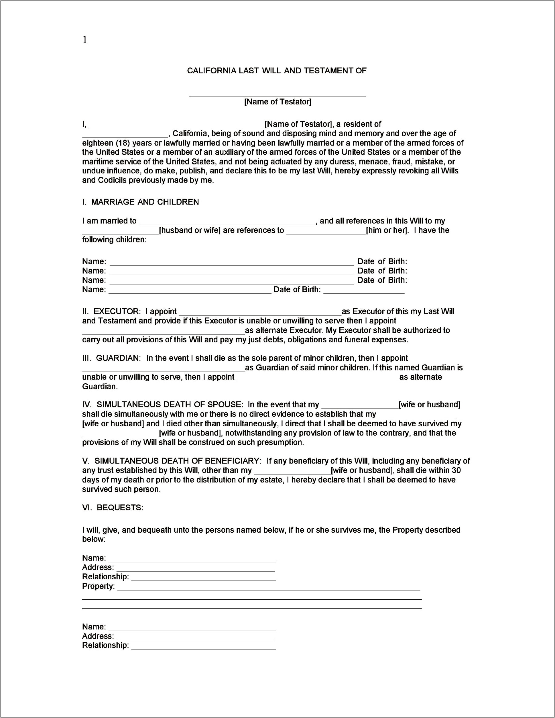 Download Ms Word Last Will And Testament Templates